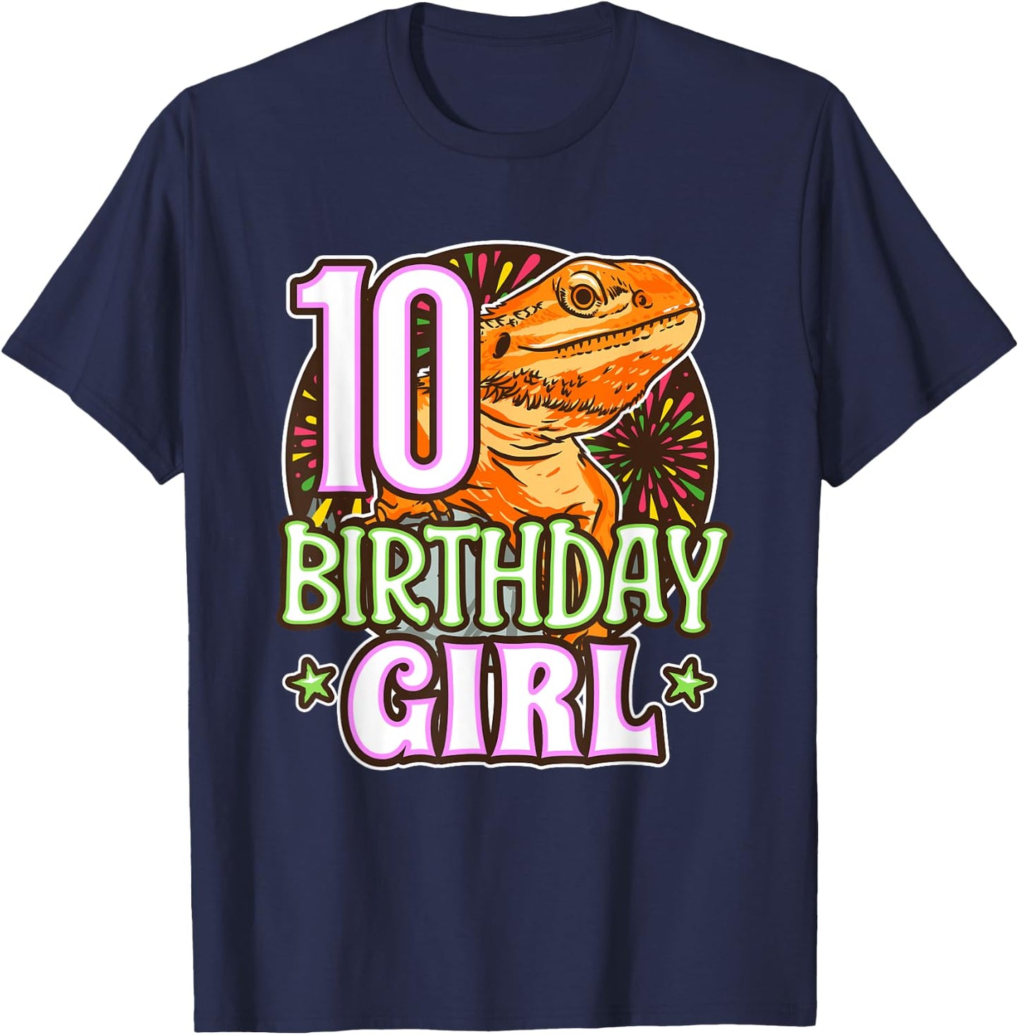 Bearded Dragon 10th Birthday 10 Year Old Girl Reptile Party T-Shirt - T-Shirt | Navy
