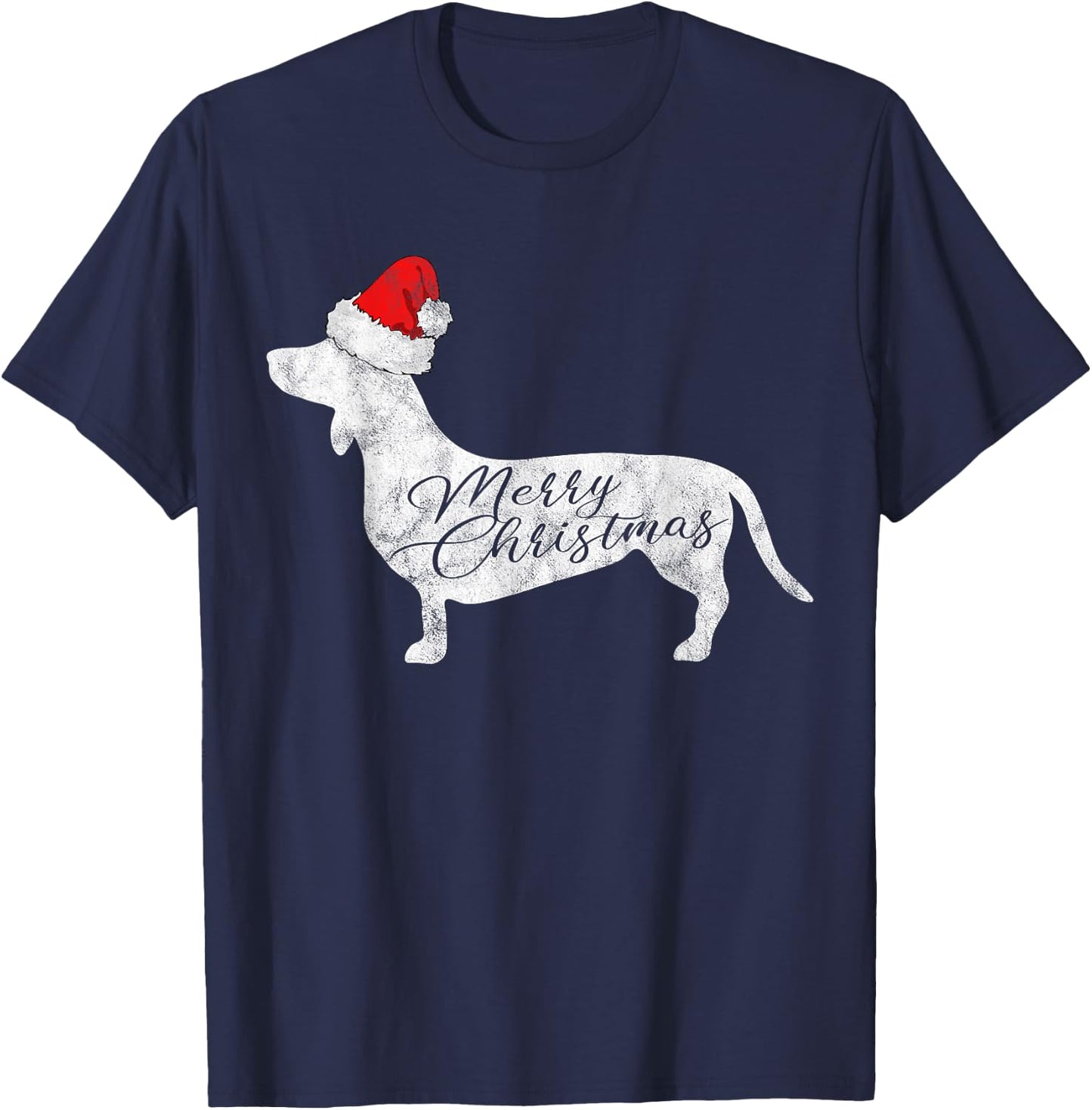 Dachshund Merry Christmas I Doxie Santa Silhouette T-Shirt - T-Shirt | Navy
