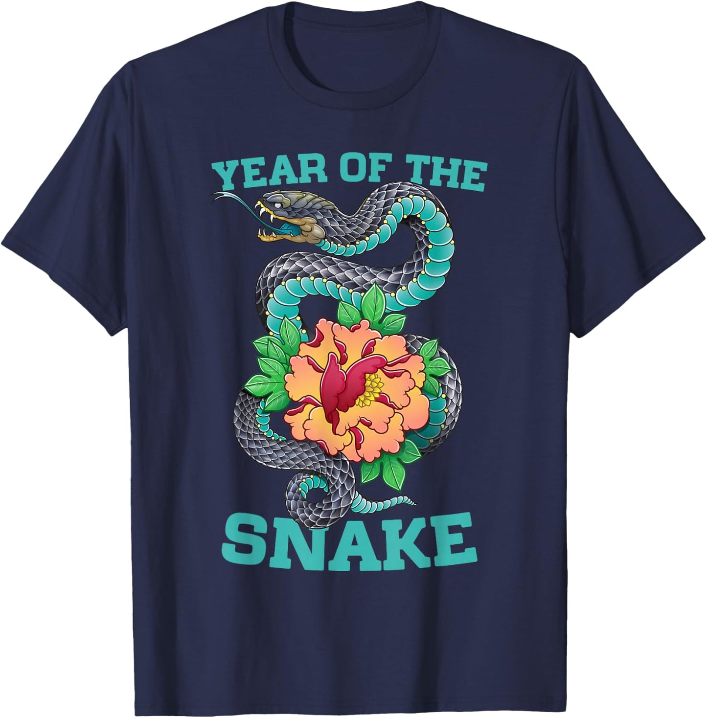 Floral Snake Chinese New Year of the Snake 2025 Zodiac T-Shirt - T-Shirt | Navy