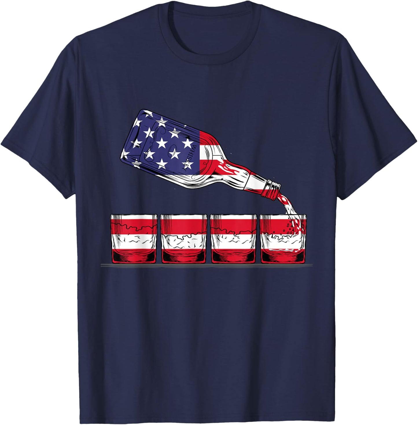 Whisky American Flag Glasses 4th of July Men Women USA T-Shirt - T-Shirt | Navy