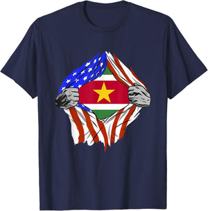 Suriname Flag USA Chest Surinamese Roots Surinamese Pride T-Shirt - T-Shirt | Navy