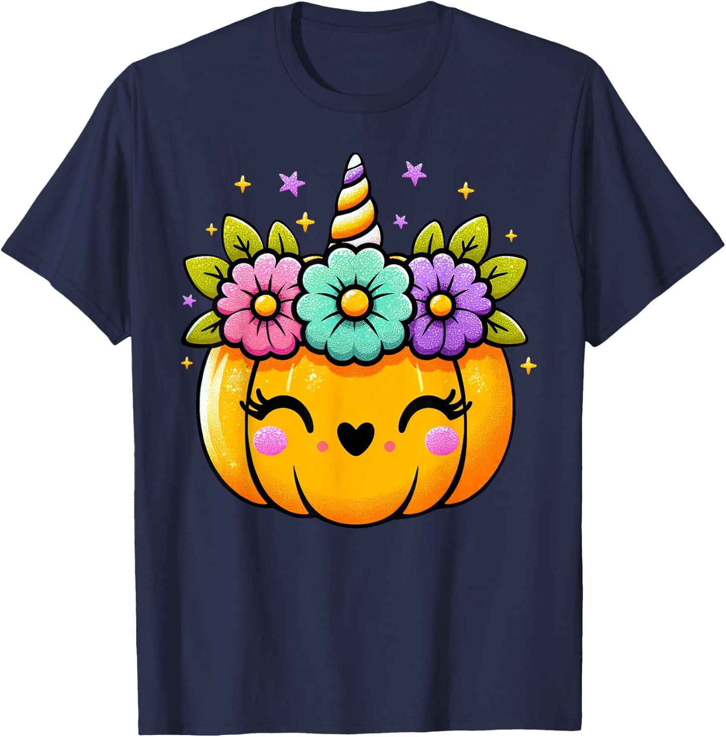 Cute Halloween Unicorn Pumpkin Halloween Girls T-Shirt - T-Shirt | Navy