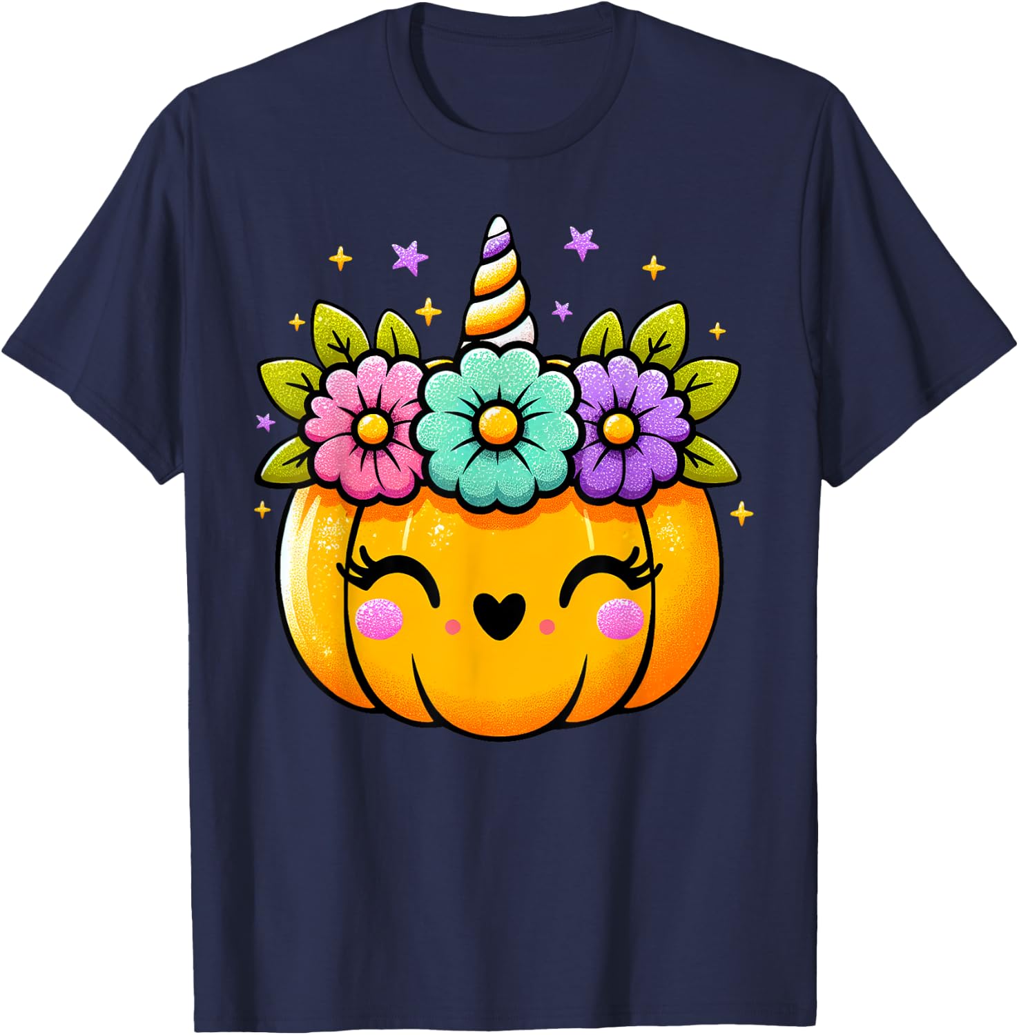 Cute Halloween Unicorn Pumpkin Halloween Girls T-Shirt - T-Shirt | Navy