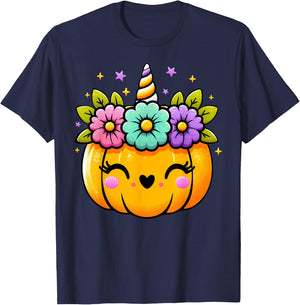Cute Halloween Unicorn Pumpkin Halloween Girls T-Shirt - T-Shirt | Navy