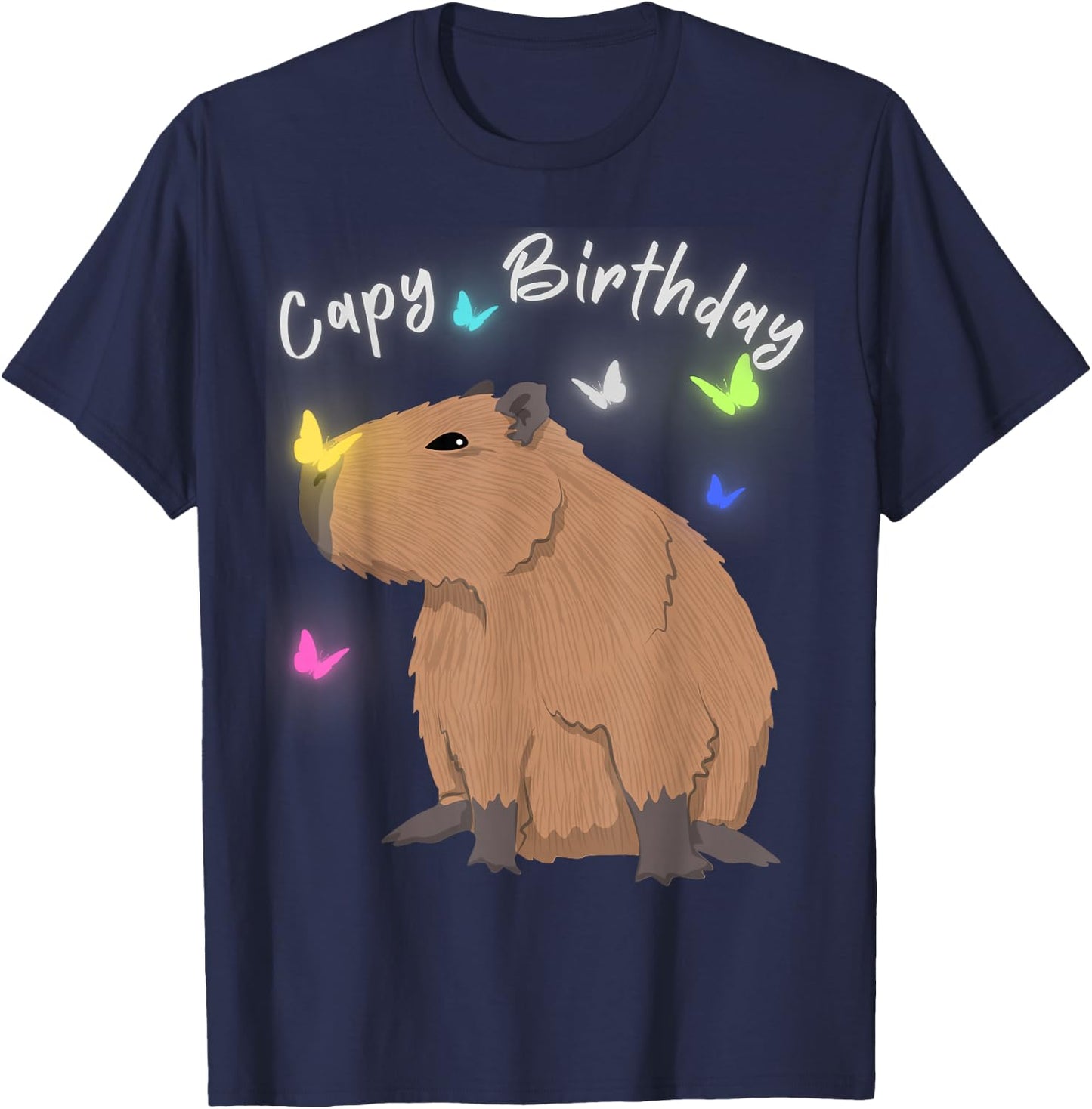 Capy Birthday Capybara Butterflies Lover Boys Girls Party T-Shirt - T-Shirt | Navy