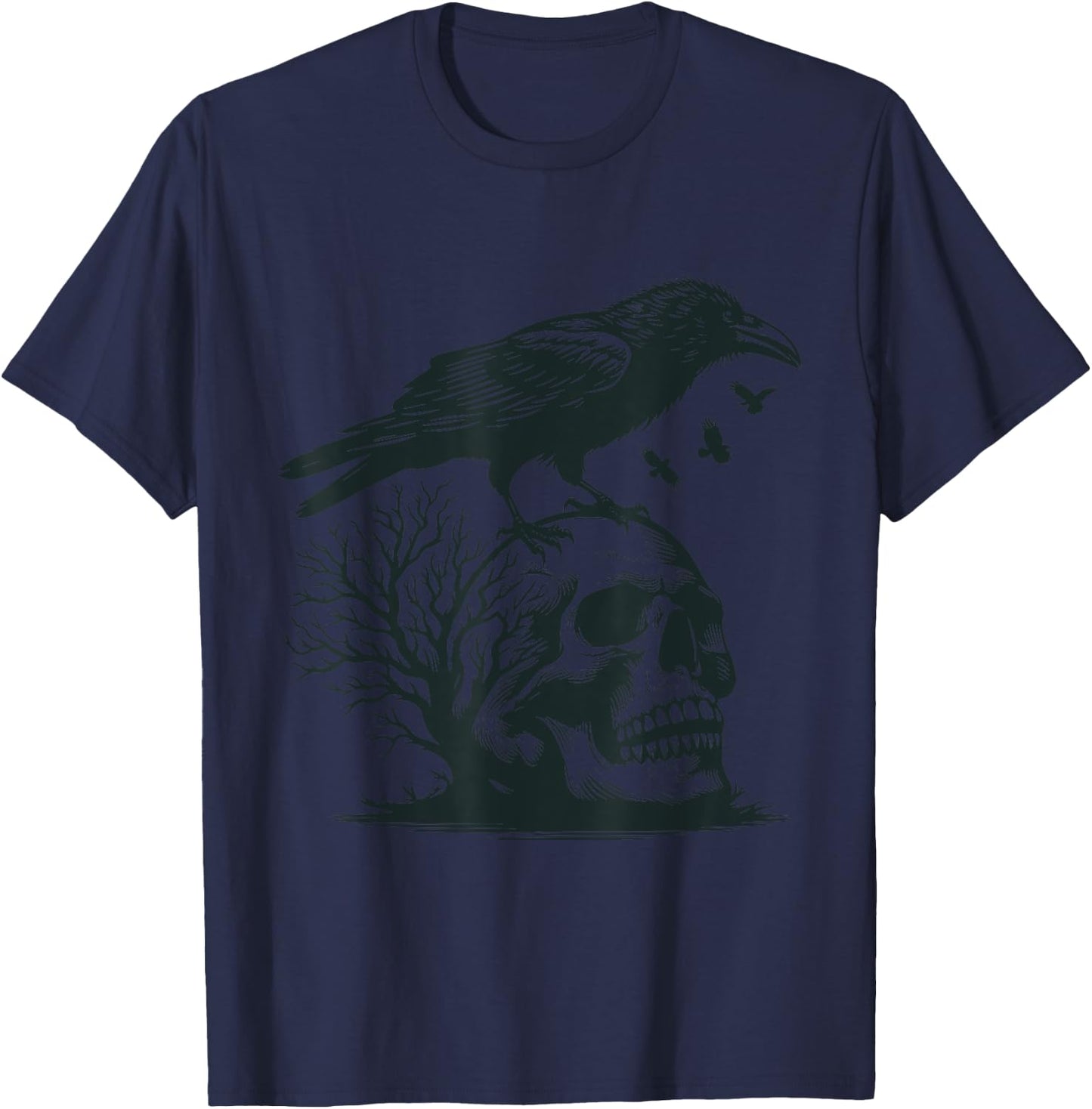 Krähe Totenkopf Vogel Schädel Rabe Düster Gothik T-Shirt - T-Shirt | Navy