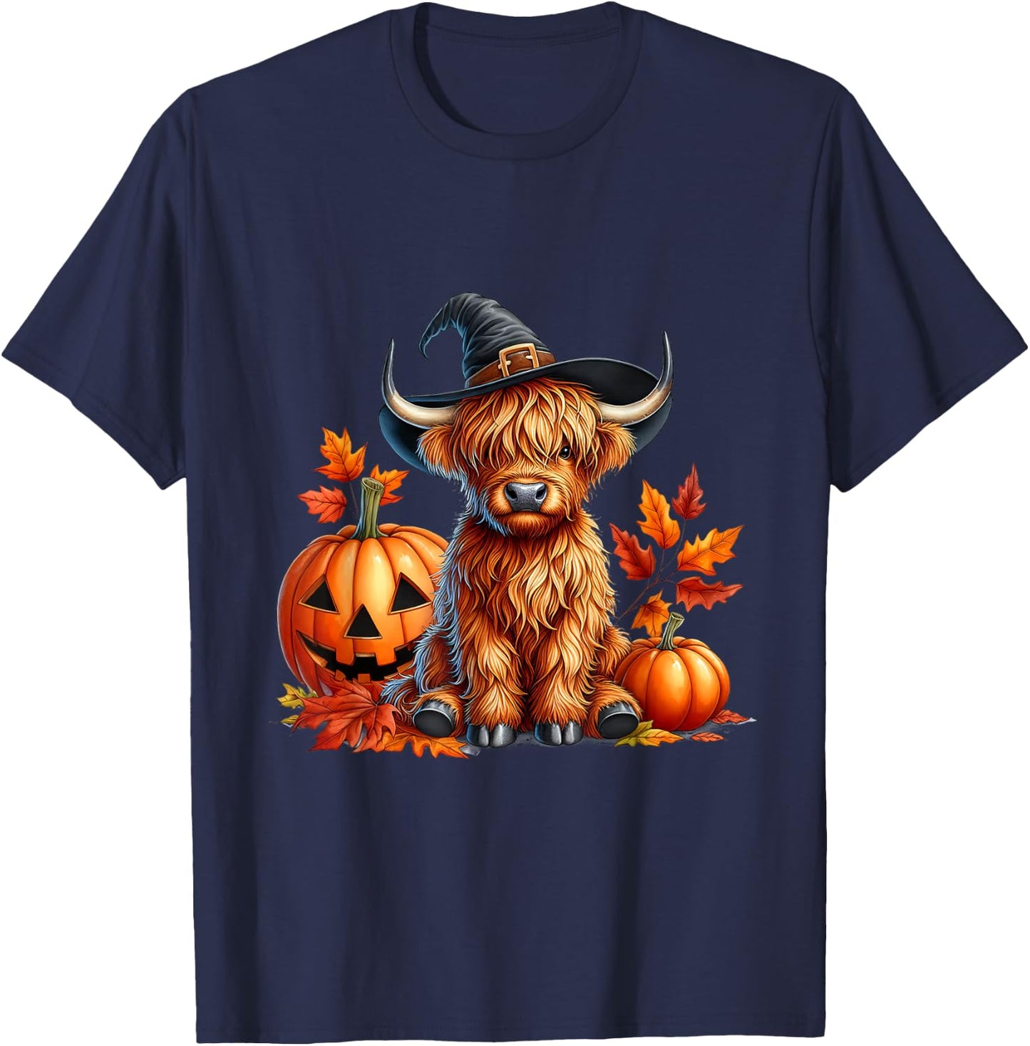 Witchy Cow Halloween Highland Cow Spooky Season Fall Autumn T-Shirt - T-Shirt | Navy