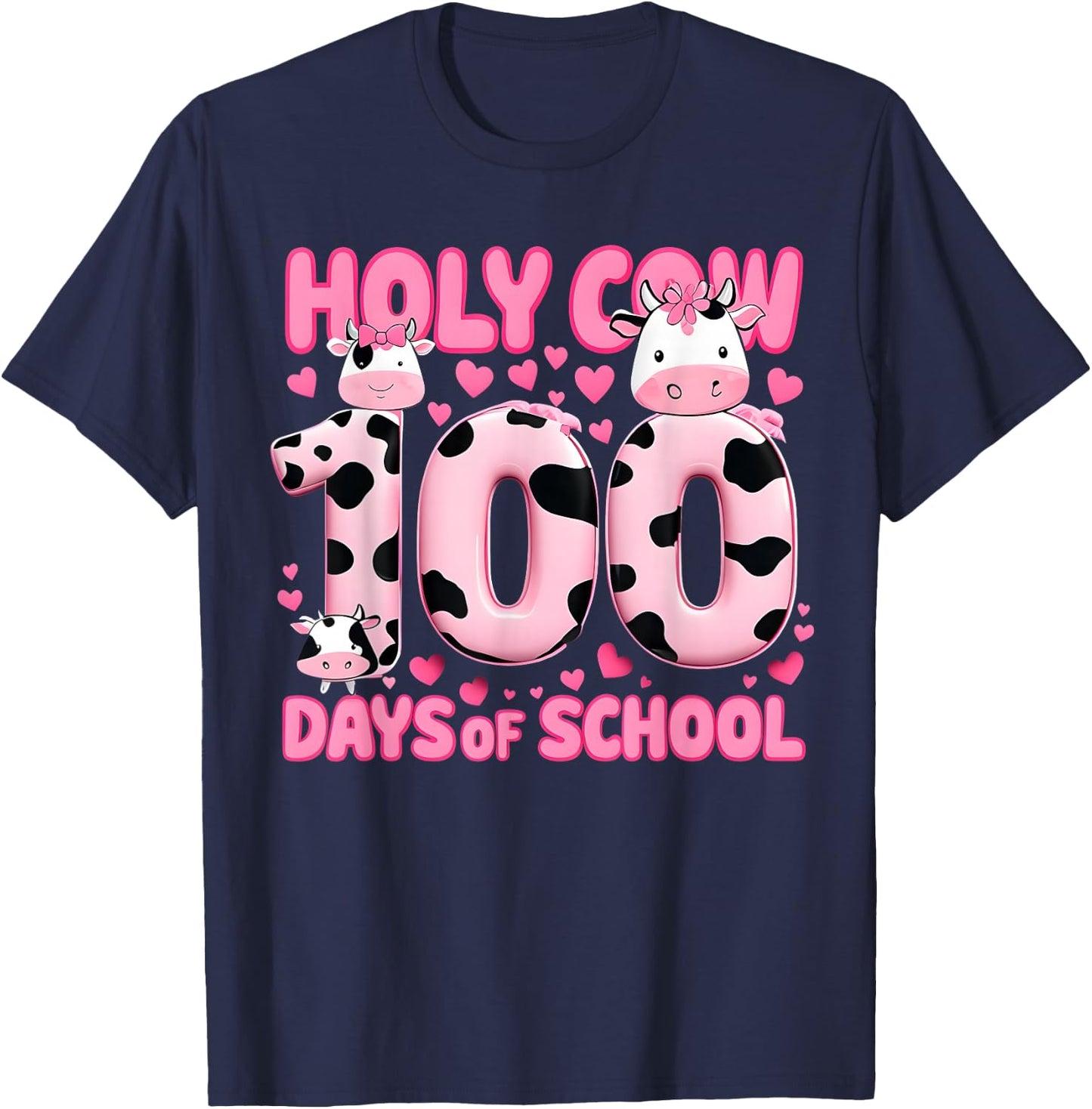 Holy Cow 100 Days Of School Funny 100 Day of School Groovy T-Shirt - T-Shirt | Navy