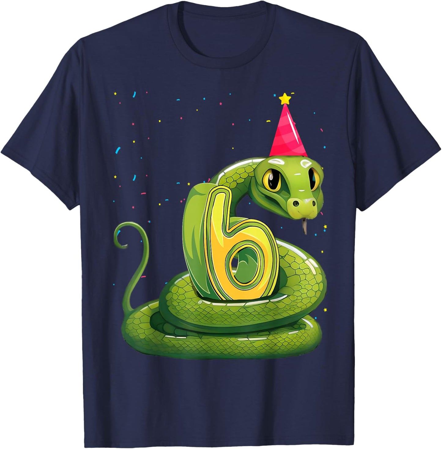 Snake lover 6th Birthday Party Snake B-day 6 Year Old Boys T-Shirt - T-Shirt | Navy