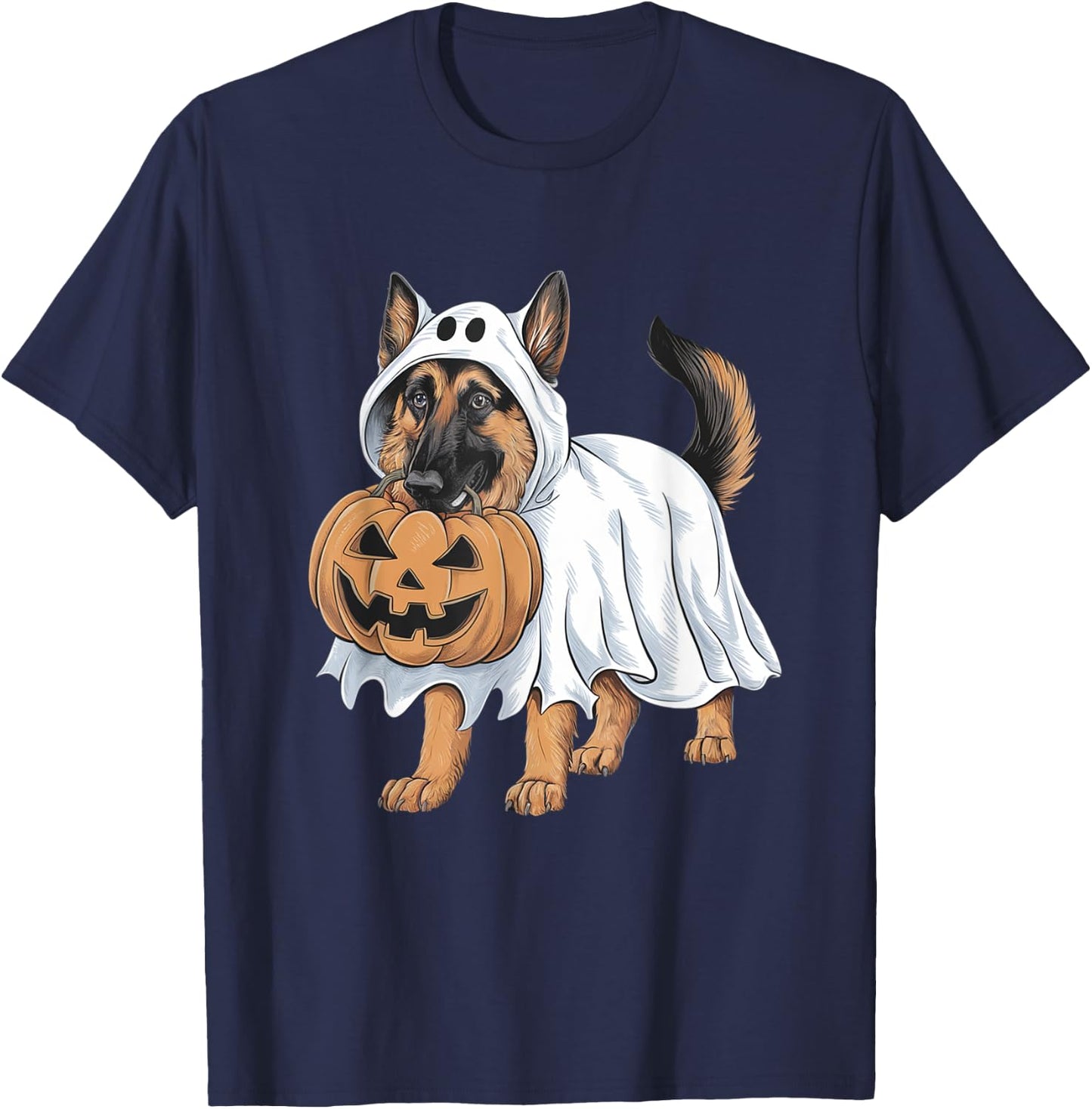 German Shepherd Ghost Dog Halloween T-Shirt - T-Shirt | Navy