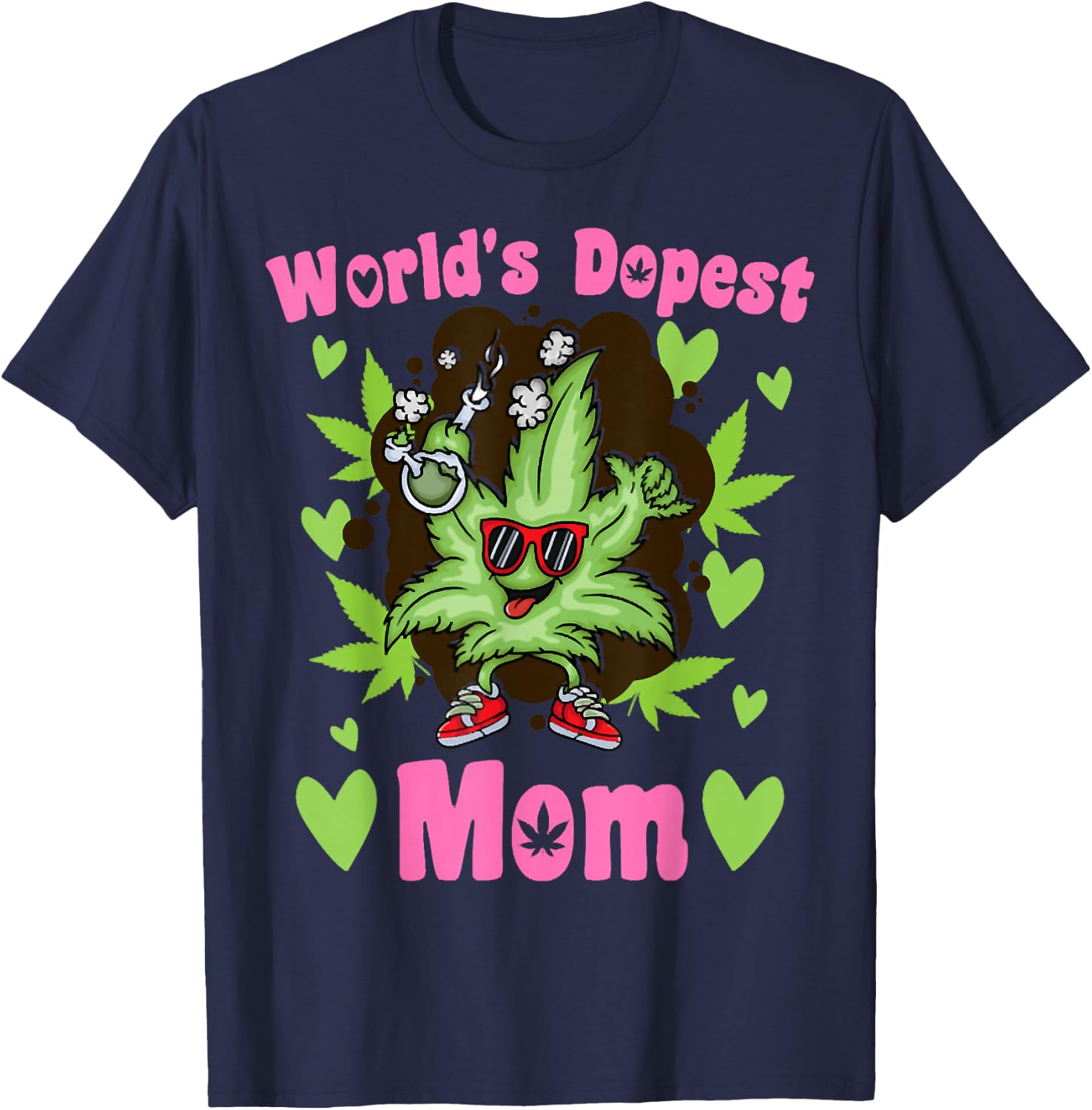 Worlds Dopest Mom Vintage Sunset 420 Family Matching Outfits T-Shirt - T-Shirt | Navy