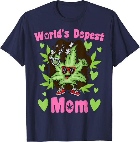 Worlds Dopest Mom Vintage Sunset 420 Family Matching Outfits T-Shirt - T-Shirt | Navy