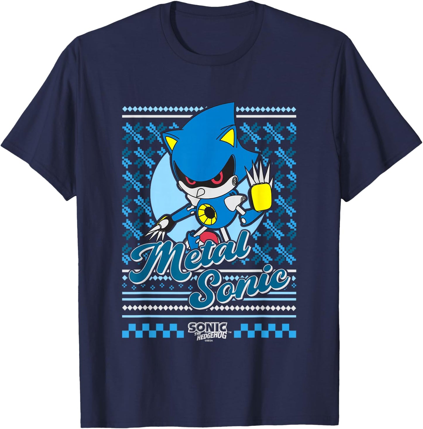 Sonic The Hedgehog Christmas Metal Sonic Ugly Sweater T-Shirt - T-Shirt | Navy