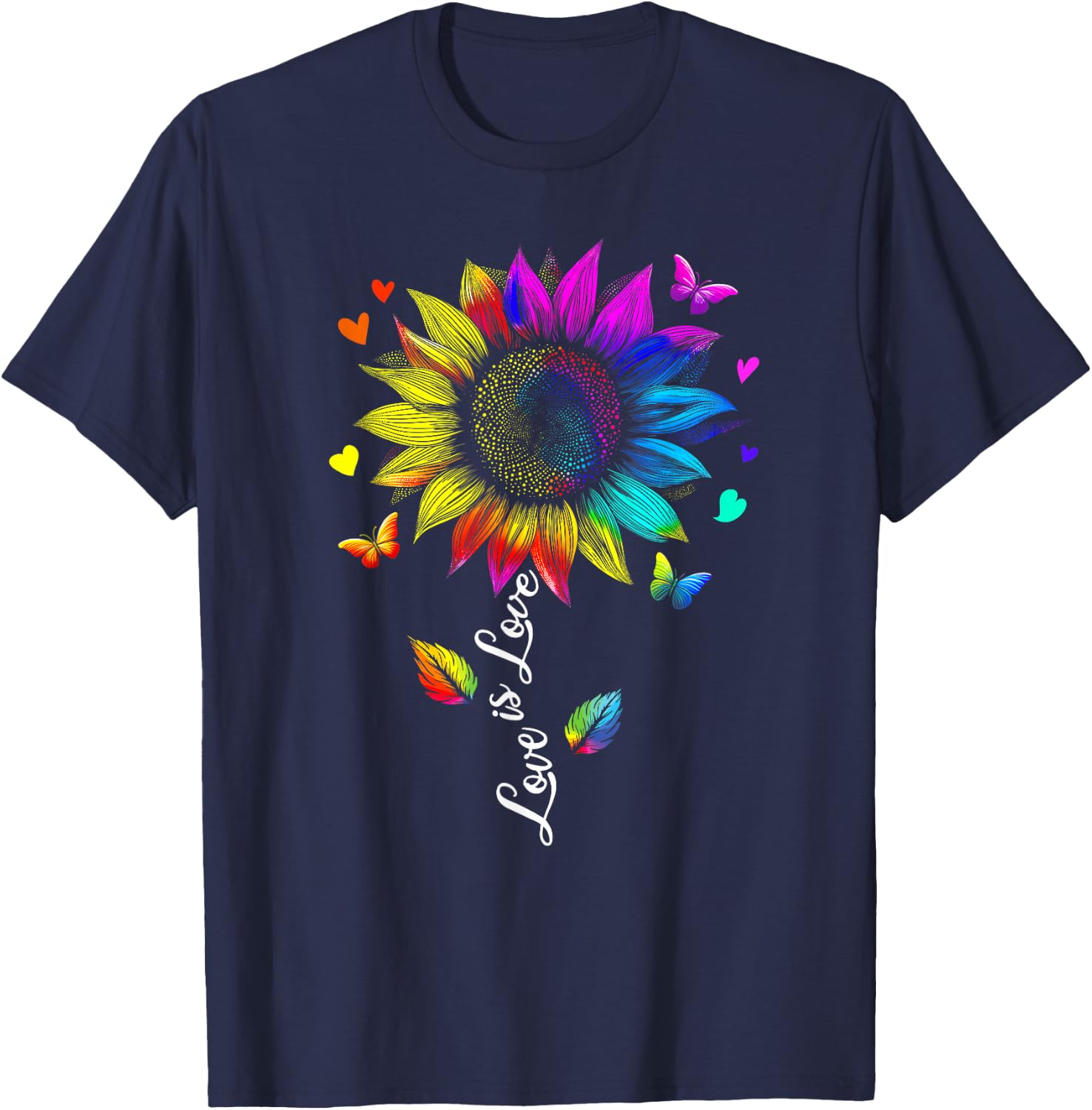 Love is Love Rainbow Sunflower LGBT Gay Lesbian Pride T-Shirt - T-Shirt | Navy