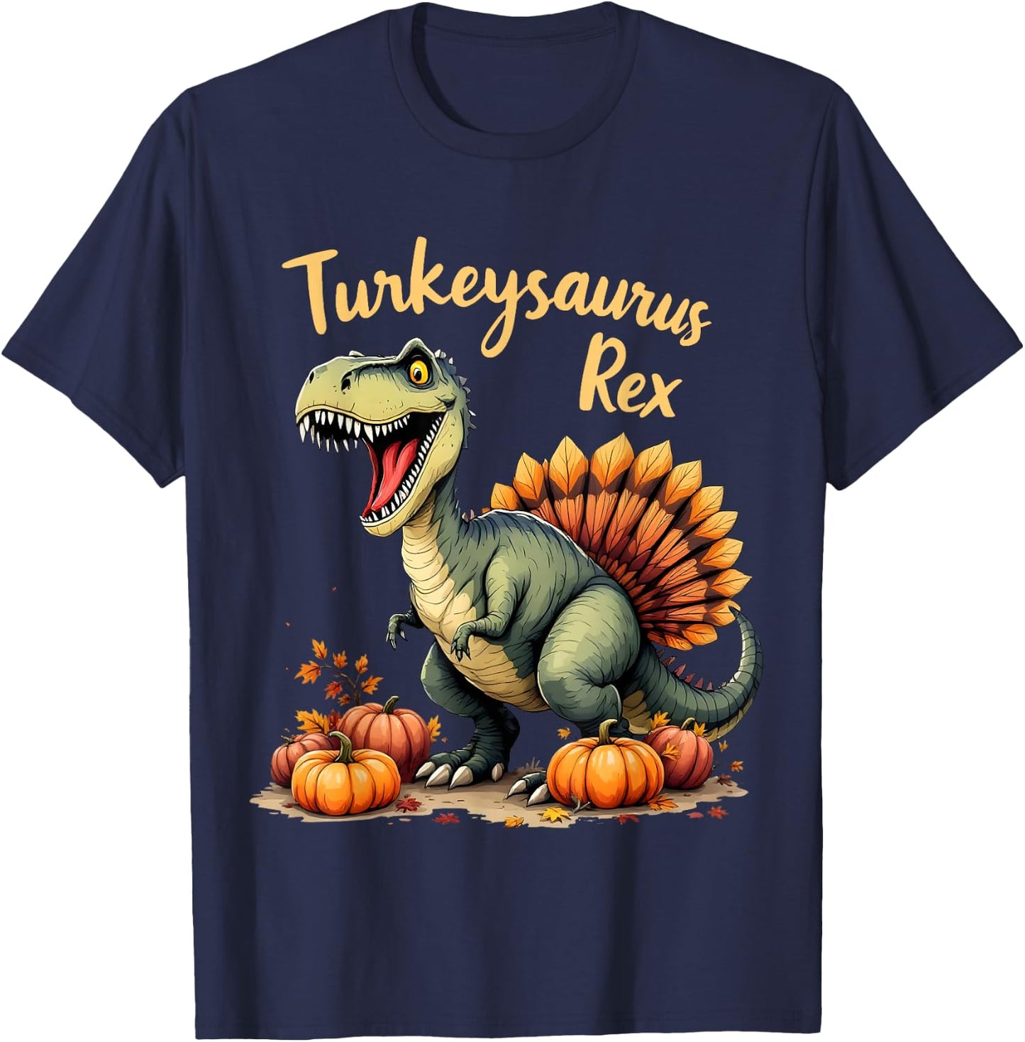 Turkeysaurus Rex Funny Thanksgiving Holiday Boy Girl T-Shirt - T-Shirt | Navy