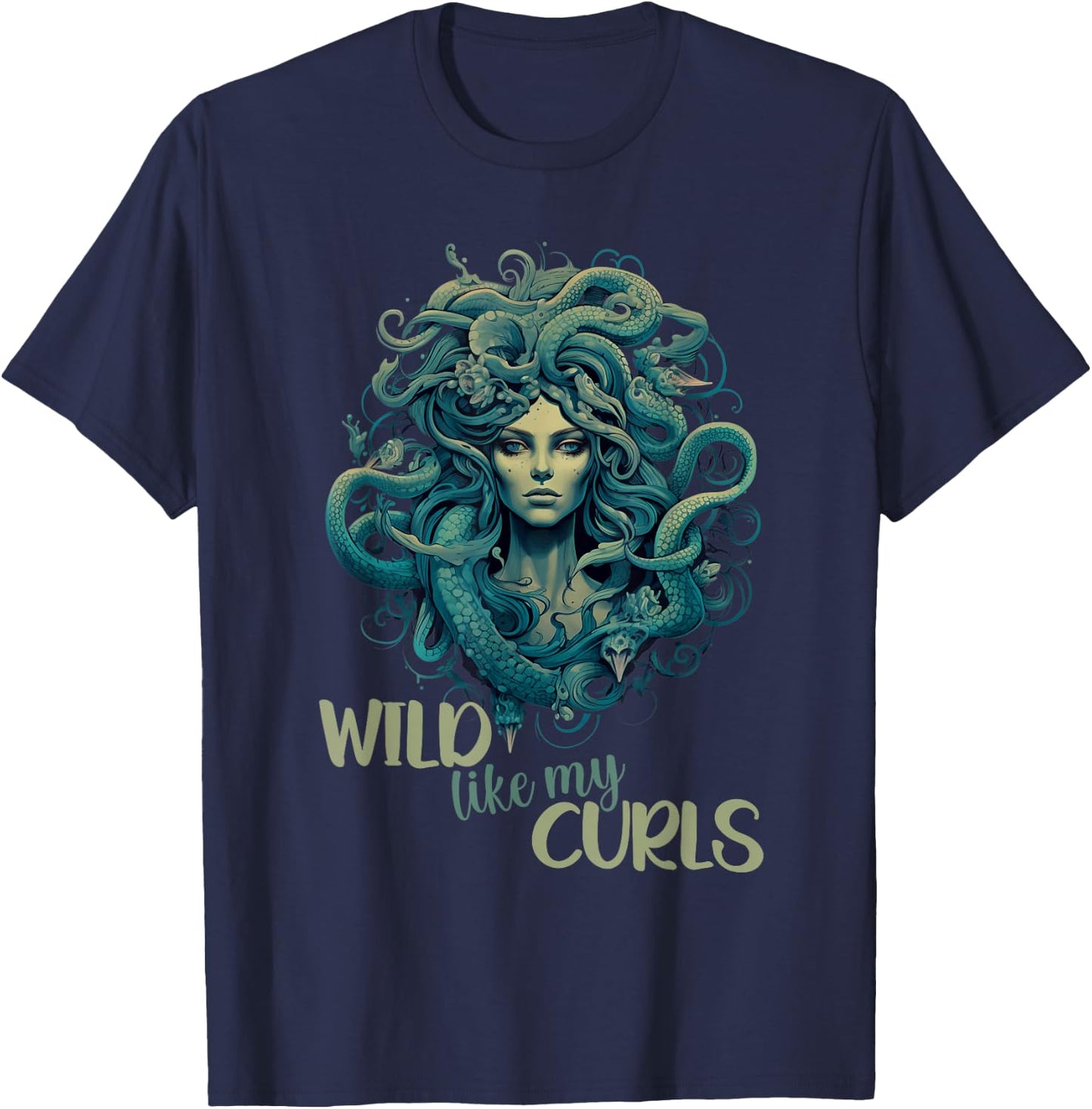 Wild Like My Curls Medusa Head Greek Mythology Curly Hair T-Shirt - T-Shirt | Navy