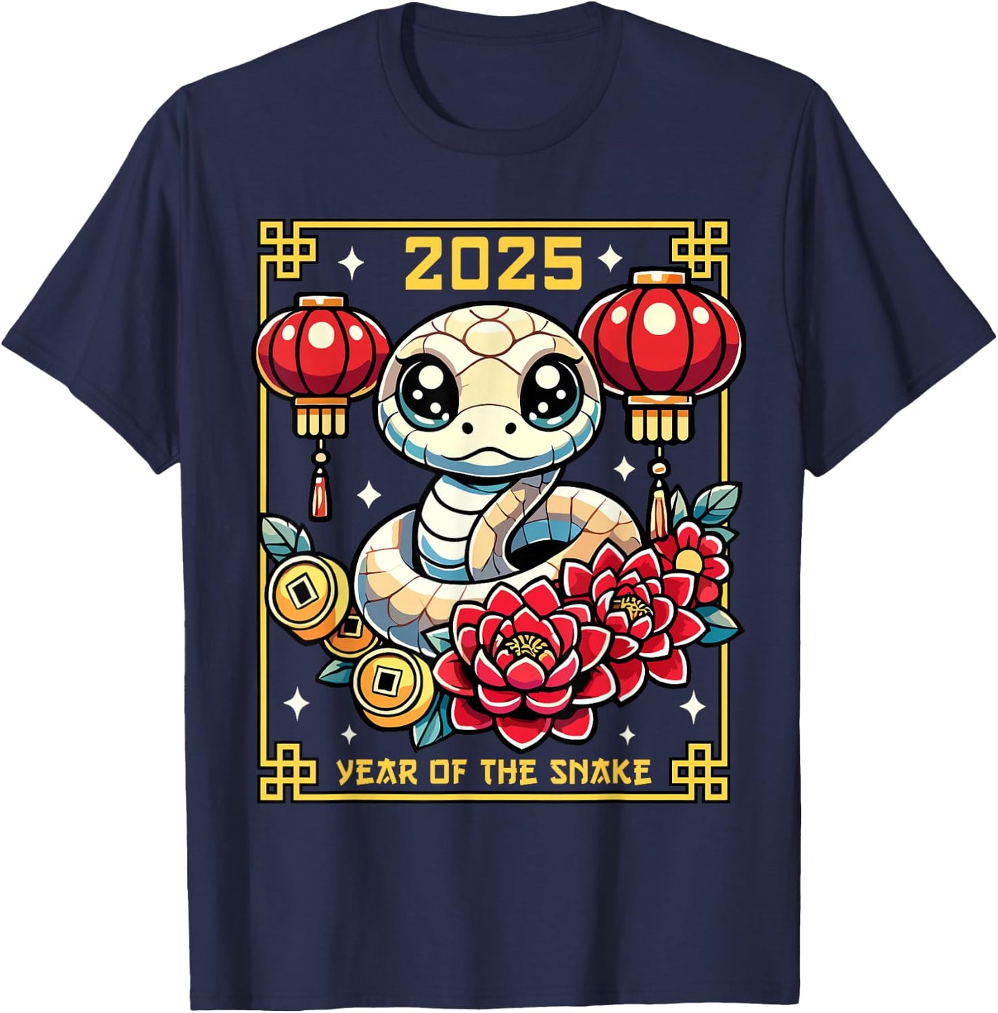 Cute Happy Chinese New Year of the Snake 2025 Lunar Zodiac T-Shirt - T-Shirt | Navy