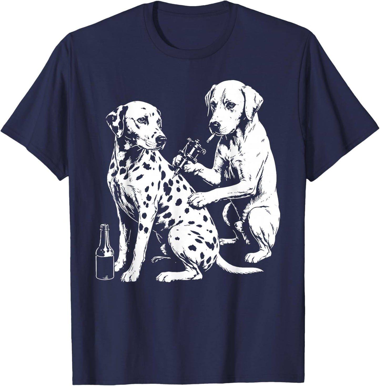 Retro Dalmatian Dog Smoking Tattoo Artist Puppy Graphic Pun T-Shirt - T-Shirt | Navy