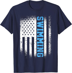 USA Flag Swimming Swim American Swimmer T-Shirt - T-Shirt | Navy