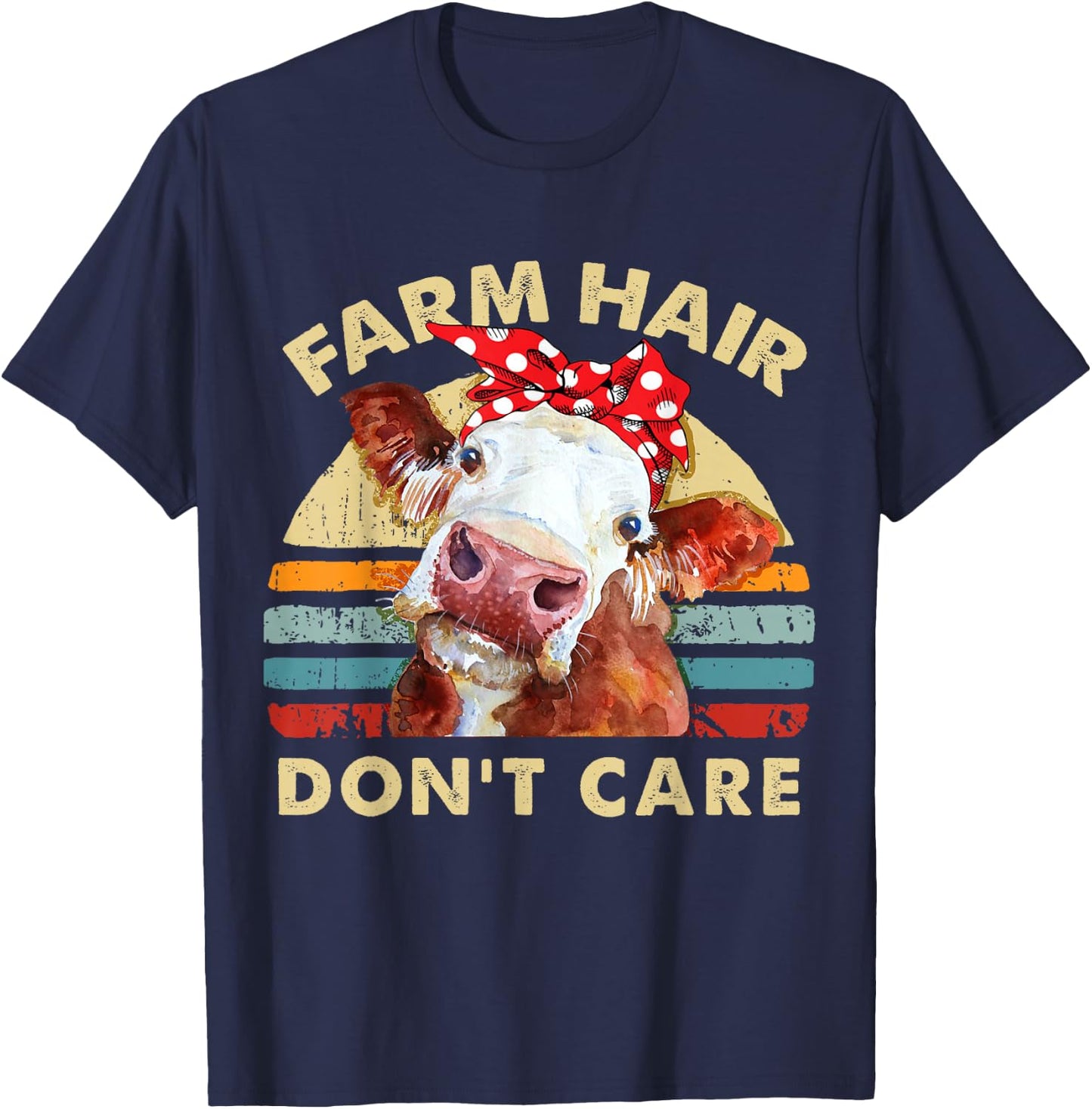 Farm Hair Don't Care T Shirt Pun Cows Lover Vintage Farm T-Shirt - T-Shirt | Navy