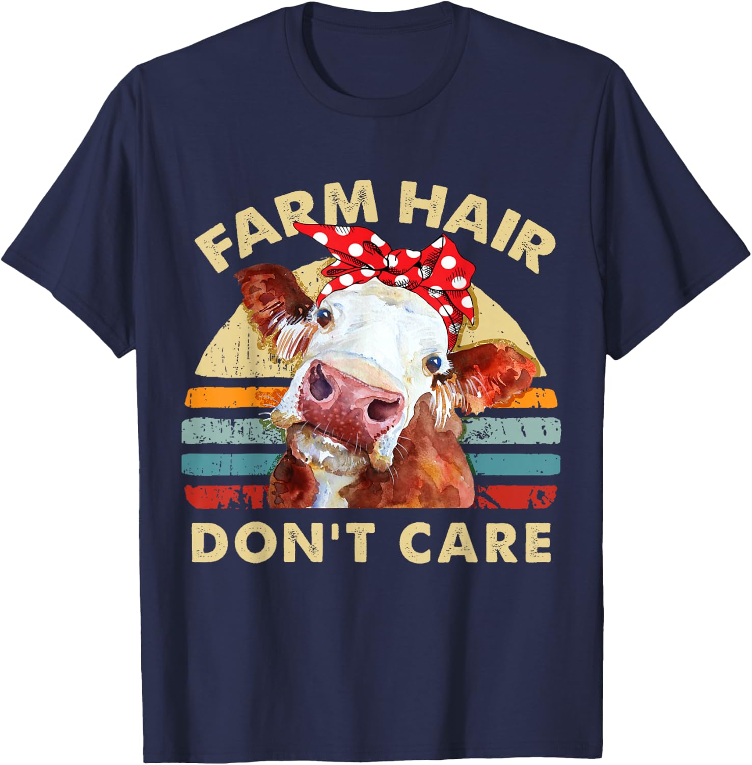 Farm Hair Don't Care T Shirt Pun Cows Lover Vintage Farm T-Shirt - T-Shirt | Navy