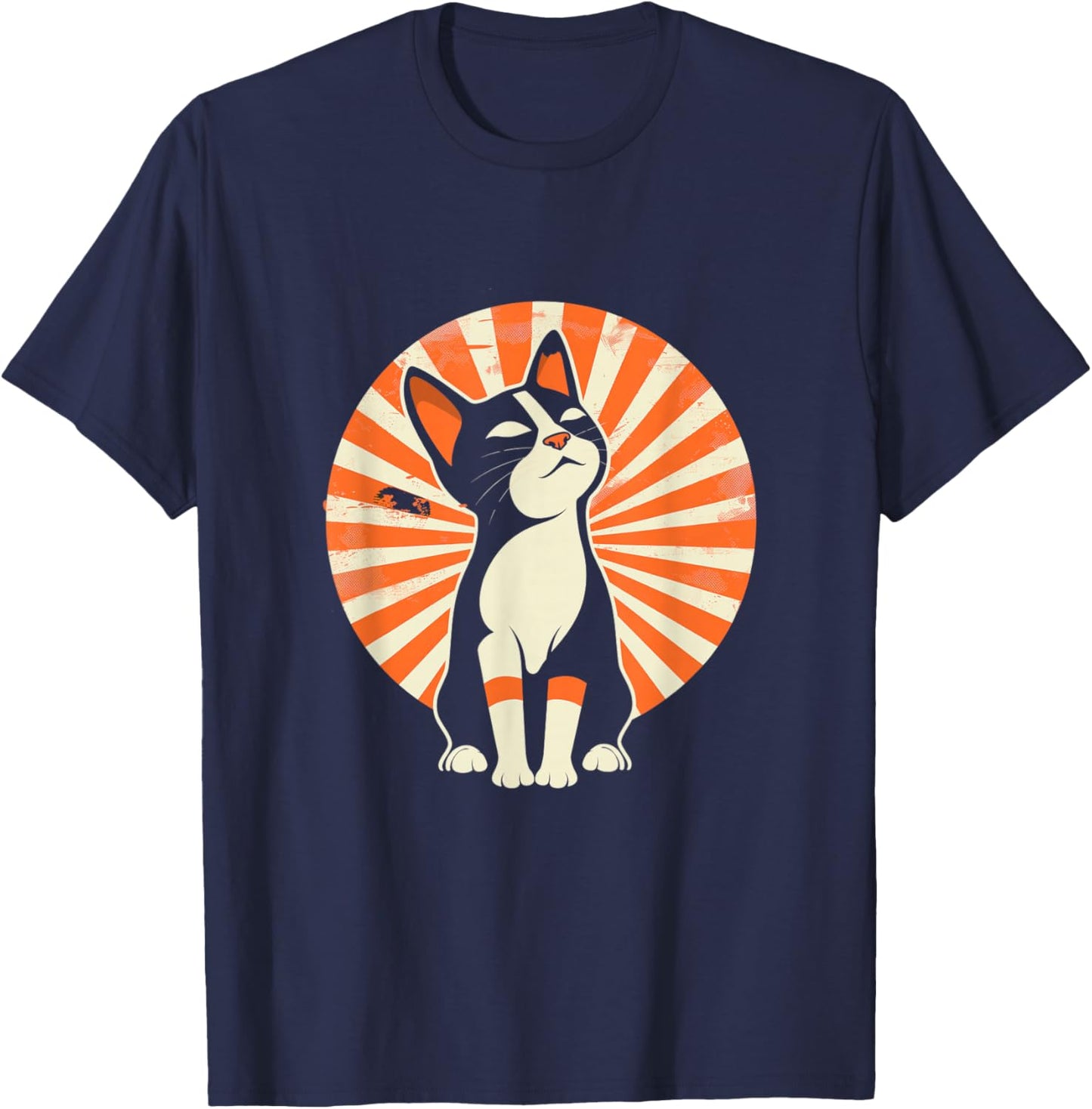Vintage Japanese Cat , Black, S T-Shirt - T-Shirt | Navy