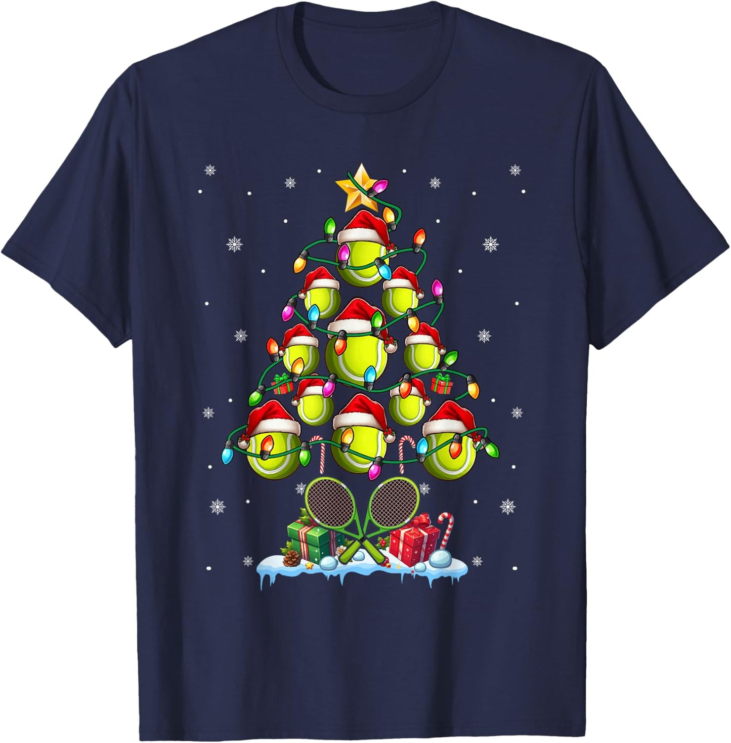 Tennis Balls As Christmas Tree Matching Player Trainer T-Shirt - T-Shirt | Navy