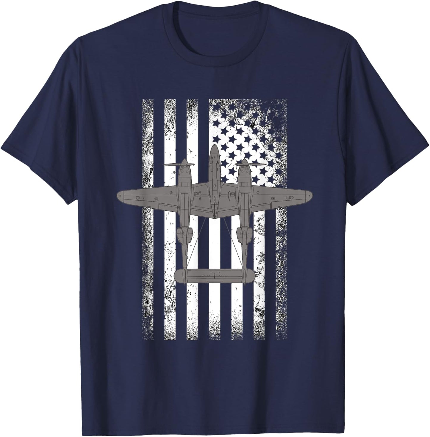 P-38 Lightning Warbird American Flag Fighter Airplane Women Men T-Shirt - T-Shirt | Navy