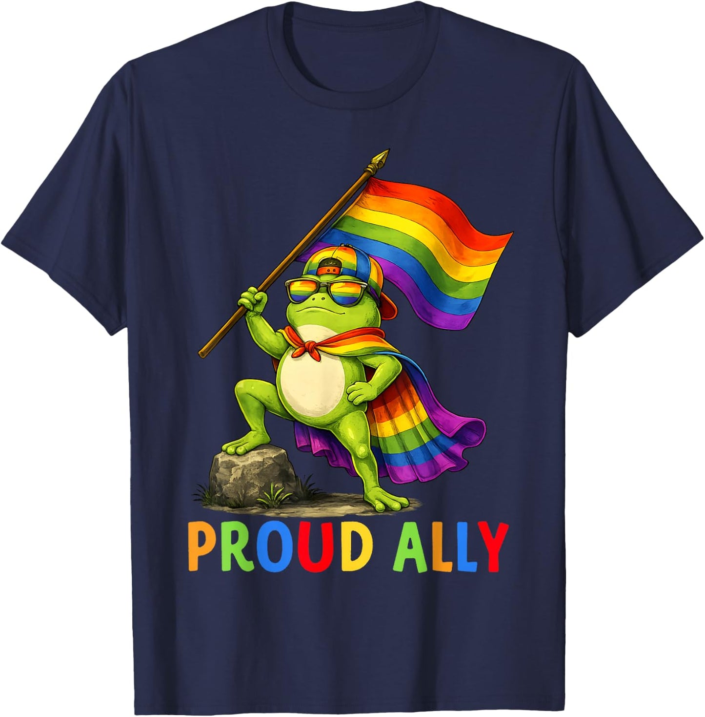 LGBT Proud Ally Rainbow Frog Pride Flag Men Women Kid T-Shirt - T-Shirt | Navy