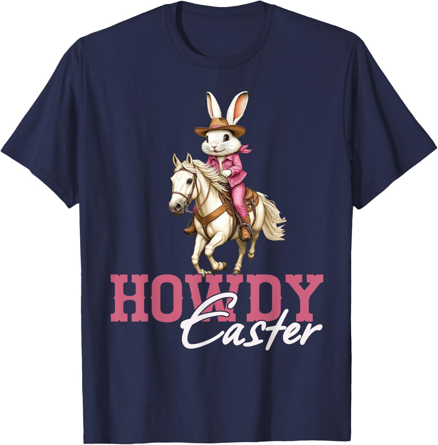 Western Howdy Easter Day Bunny Rabbit Cowboy Rodeo Men Women T-Shirt - T-Shirt | Navy