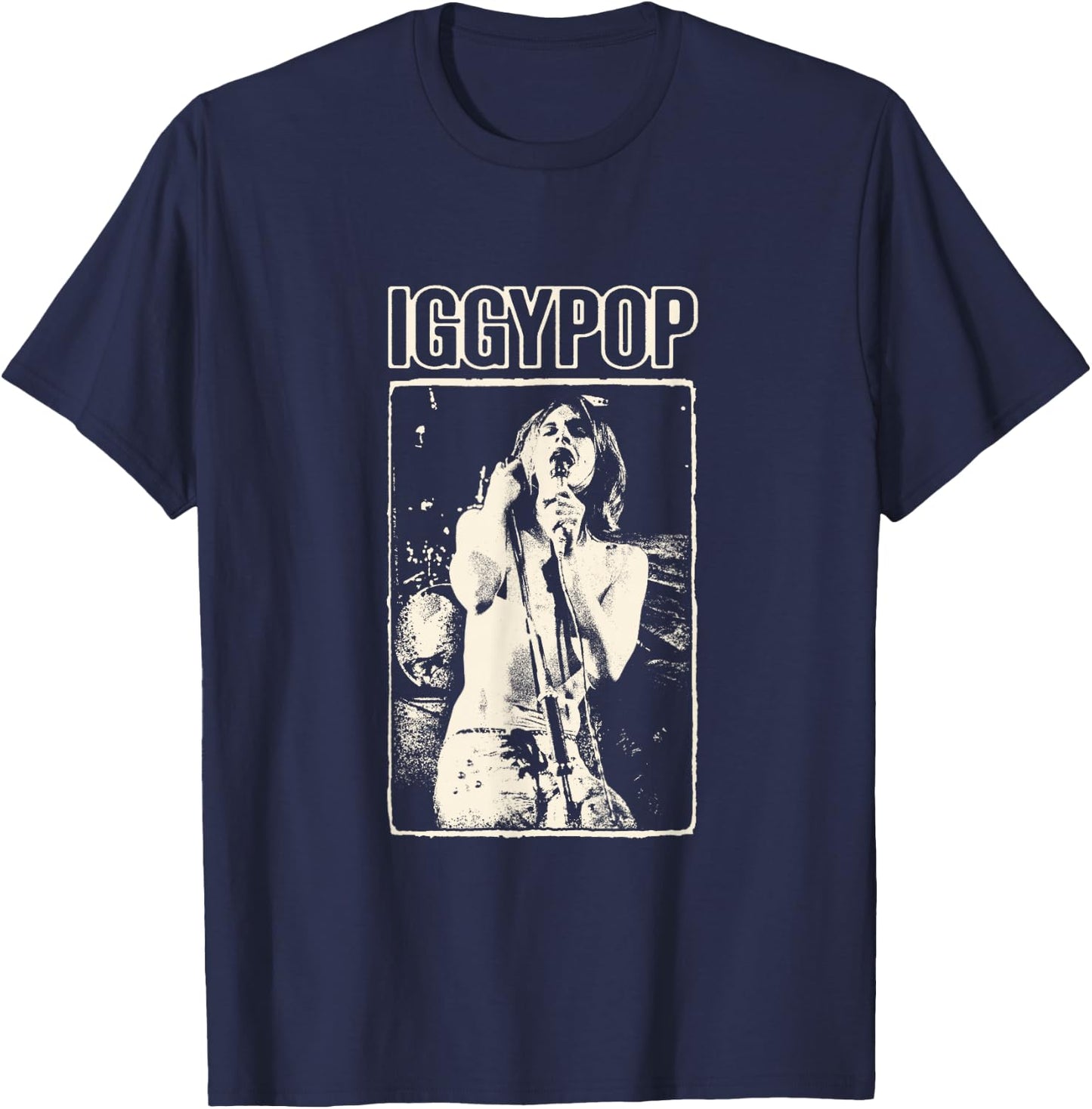Iggy Pop , Herren & Damen, -Erwachsene, Rock-Fans, Casual-Kleidung, Schwarz, S, EU 40.0, Klassisch, U-Ausschnitt, Halbarm, Polyester 100% T-Shirt - T-Shirt | Navy