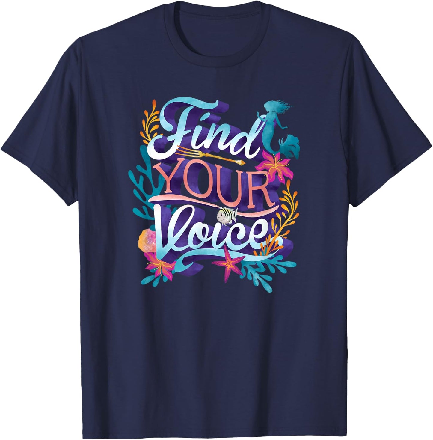 Disney The Little Mermaid Find Your Voice Quote Logo T-Shirt - T-Shirt | Navy