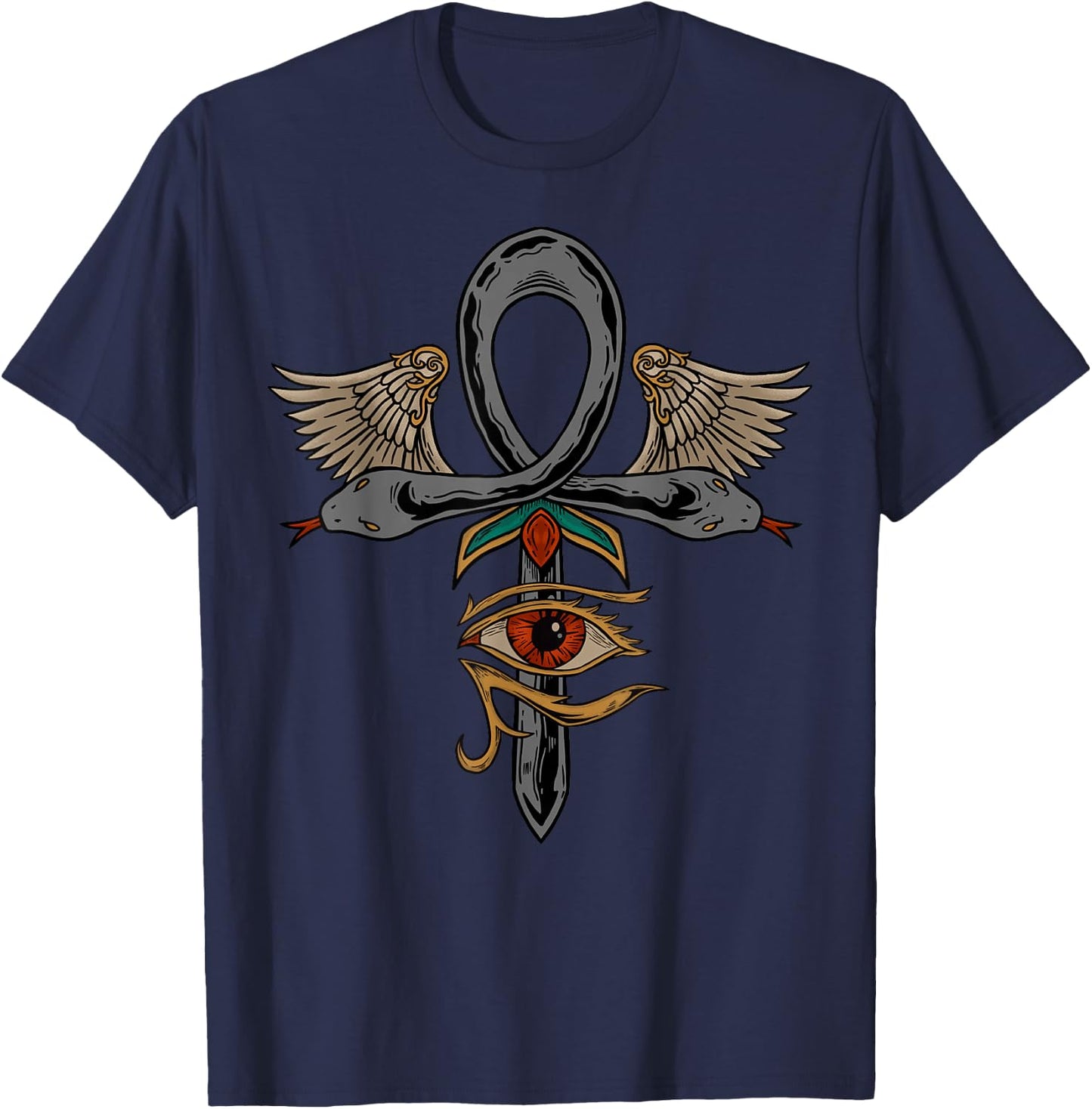 Ankh Egyptian Eye of Ra Horus Serpent Ancient Snake Egypt T-Shirt - T-Shirt | Navy
