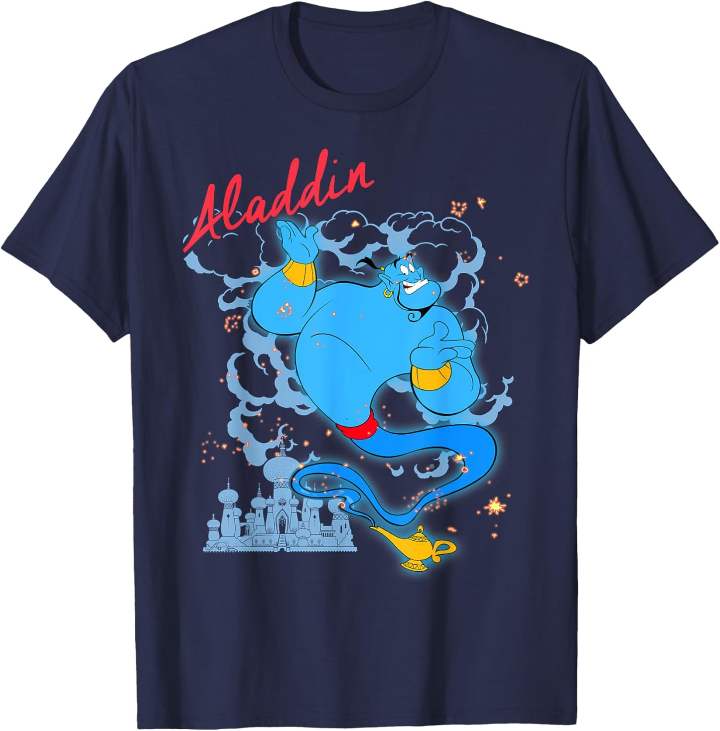 Portrait Title of Disney Cartoon Aladdin Genie , Black, S T-Shirt - T-Shirt | Navy