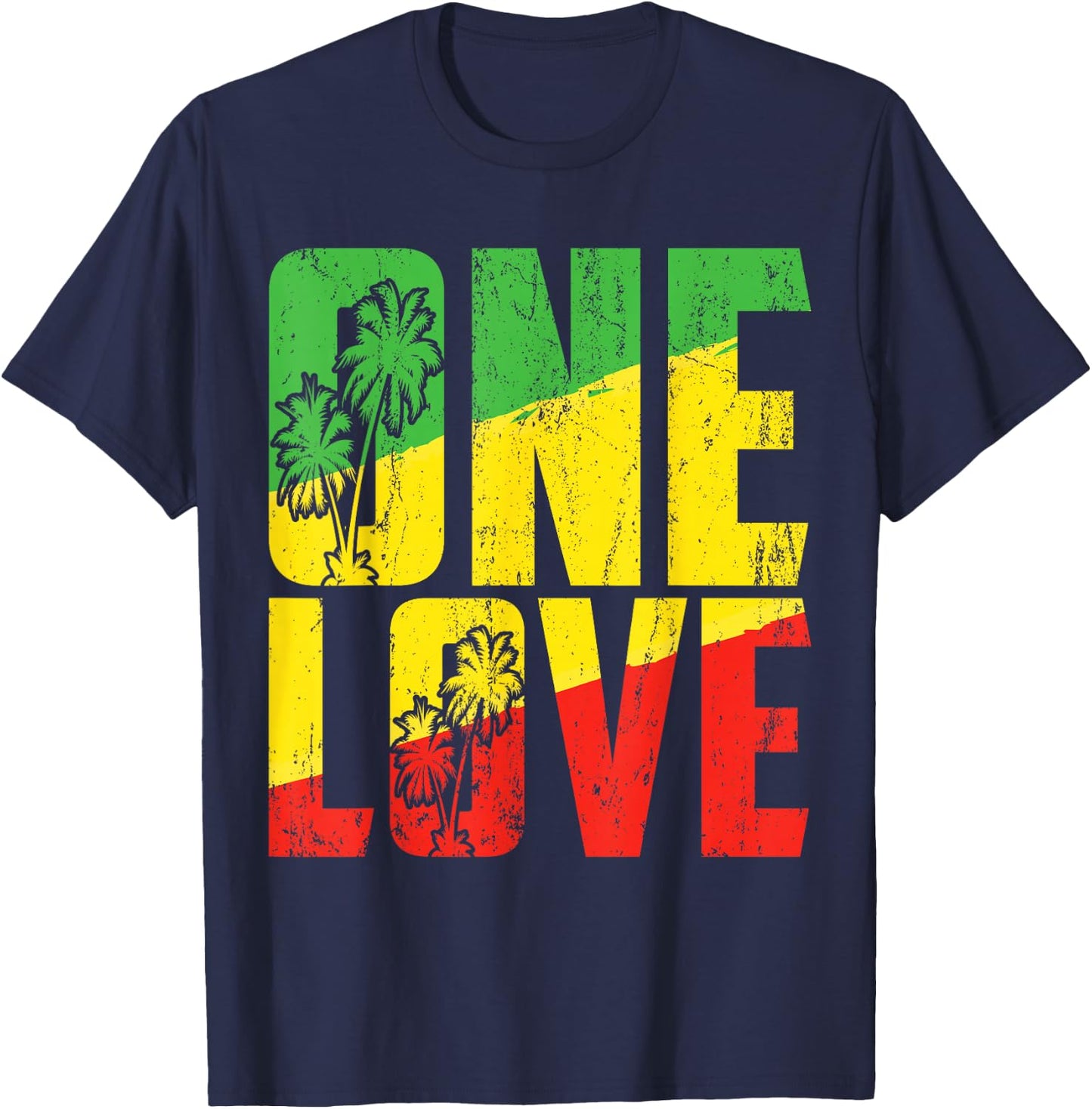 One Love Jamaica Clothing Rasta Reggae Music Caribbean Pride , black T-Shirt - T-Shirt | Navy