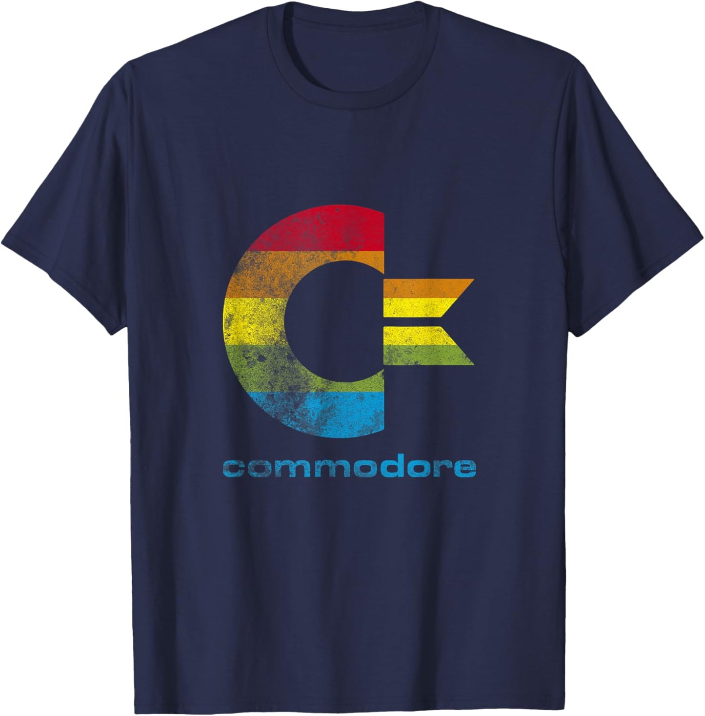 COMMODORE - C64 - Capital Letter Rainbow Colour Stripes Effect T-Shirt - T-Shirt | Navy