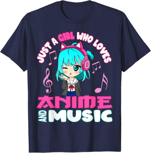 Anime and Music Girl for Teen chibi graphic funny T-Shirt - T-Shirt | Navy