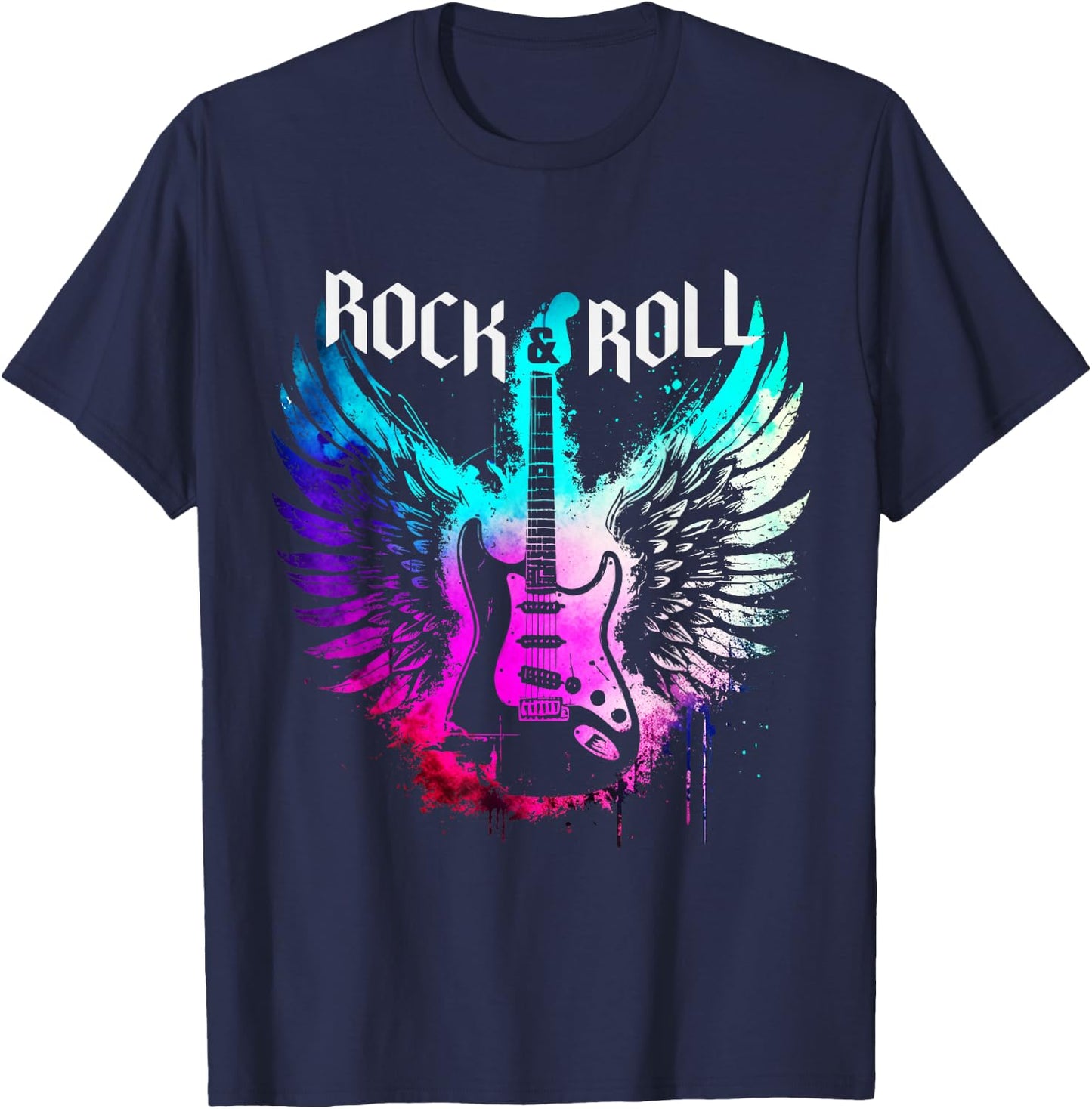 Cool Rock'n Roll Guitar Wings Music, Rock Band Concert T-Shirt - T-Shirt | Navy