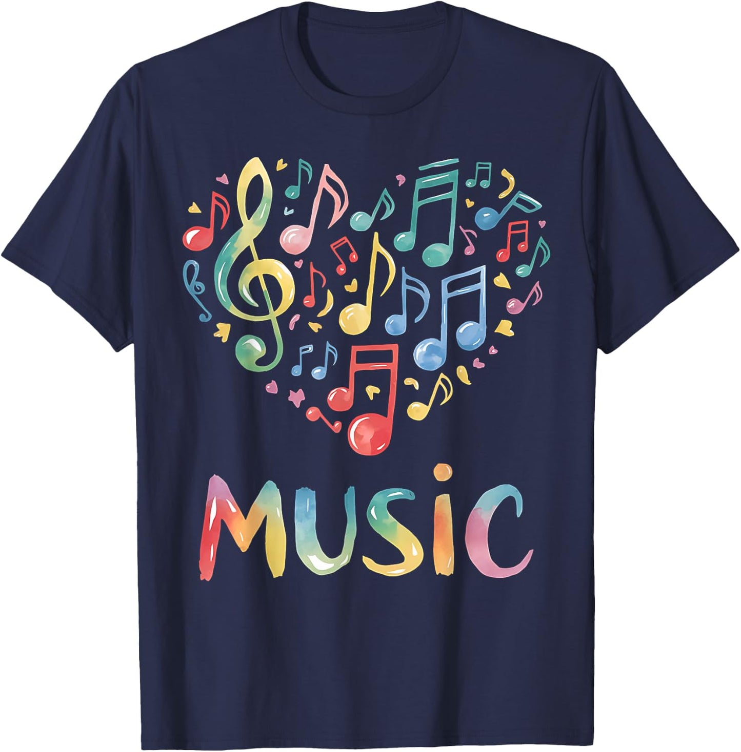 Music Lover Colorful Musical Notes Treble Clef Heart T-Shirt - T-Shirt | Navy
