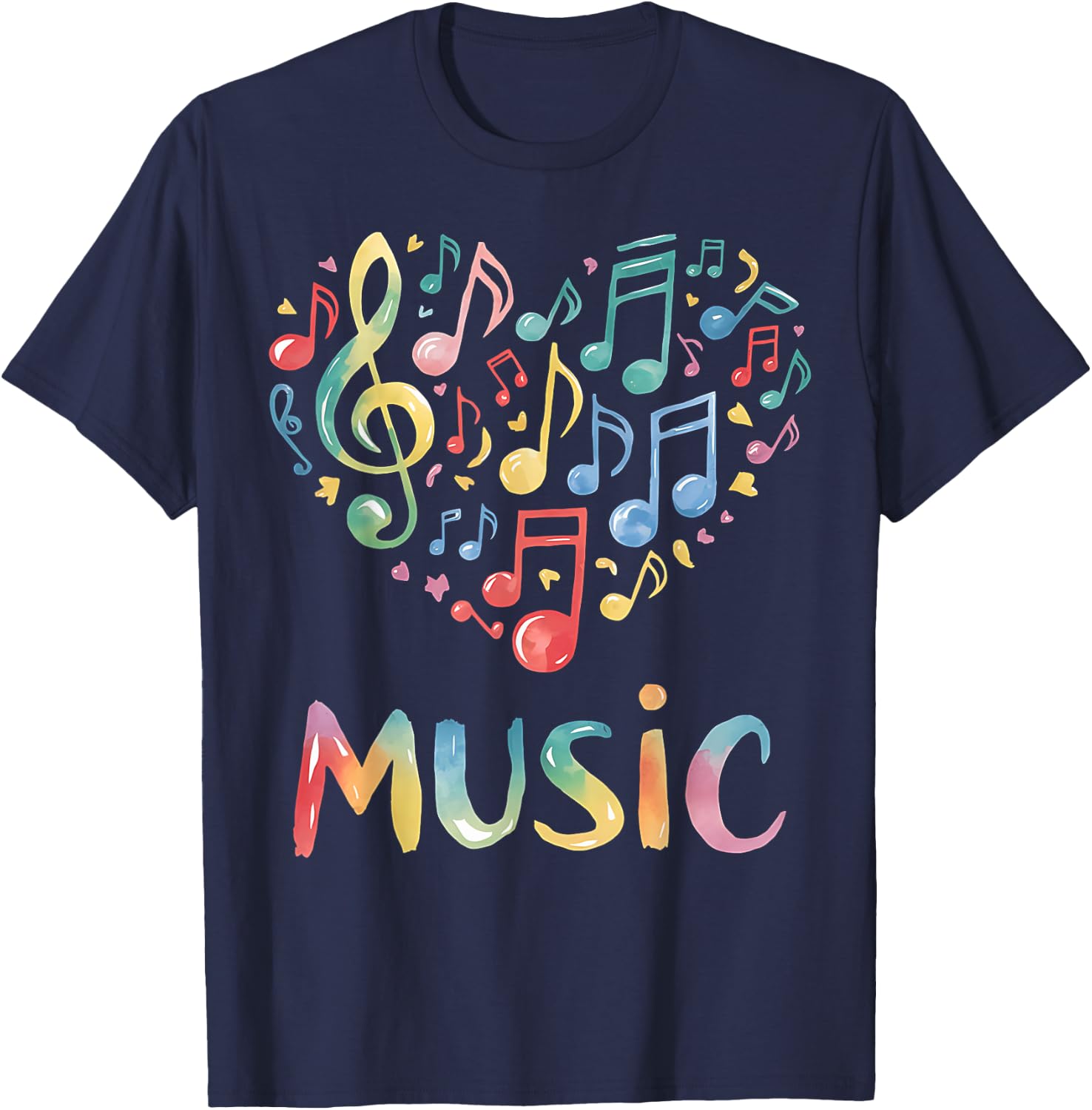Music Lover Colorful Musical Notes Treble Clef Heart T-Shirt - T-Shirt | Navy