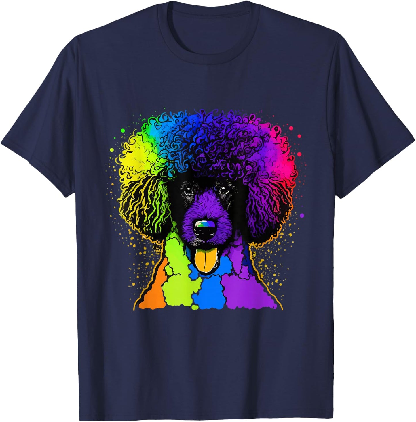 Poodle Dog Afro Colorful Watercolor Pop Art Tie Dye T-Shirt - T-Shirt | Navy