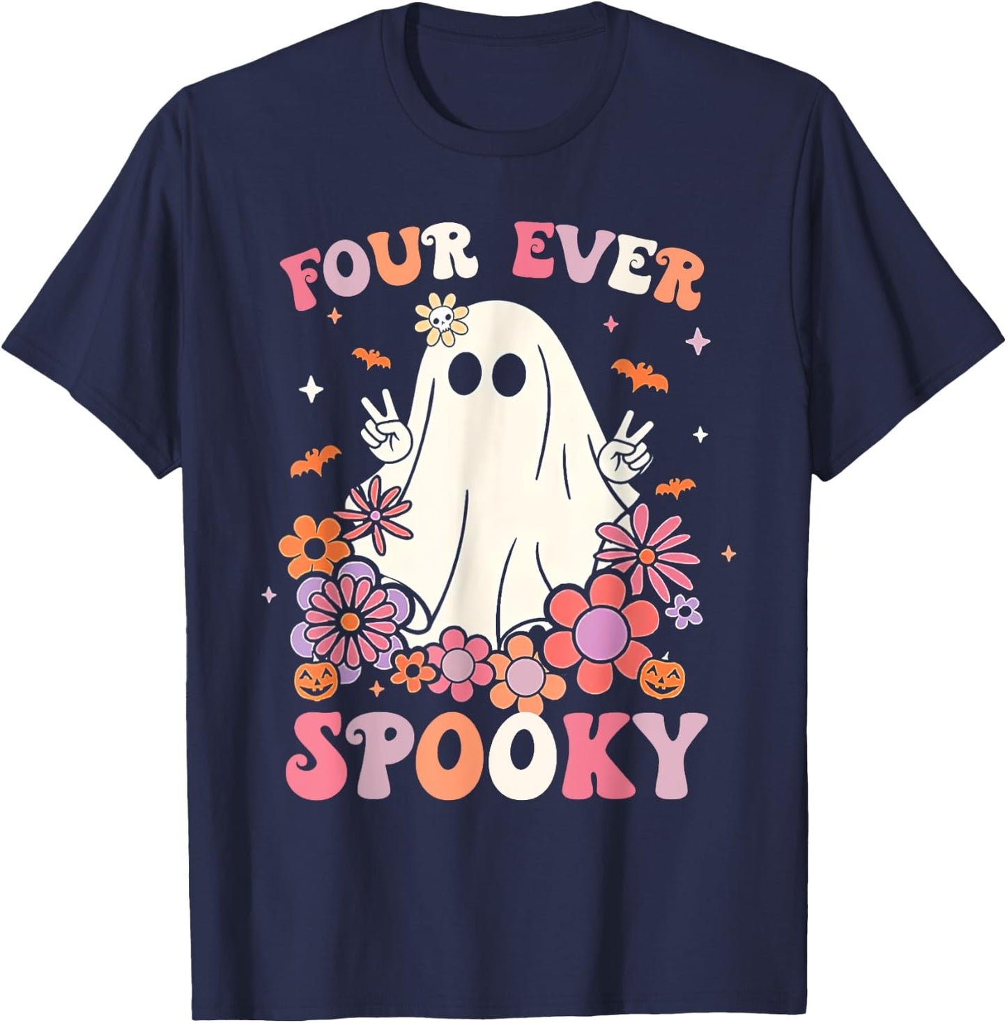 Four Ever Spooky Halloween 4th Birthday Party Decorations T-Shirt - T-Shirt | Navy