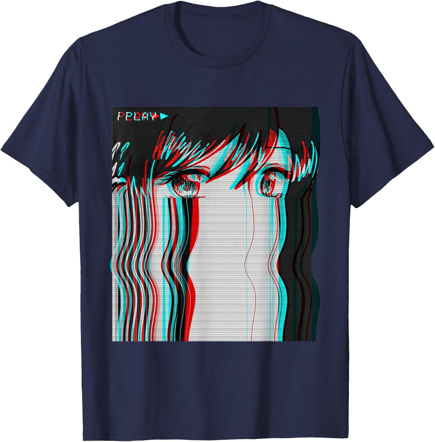 Vaporwave Aesthetic Sad Anime Girl Retro Eboy Egirl Harajuku T-Shirt - T-Shirt | Navy