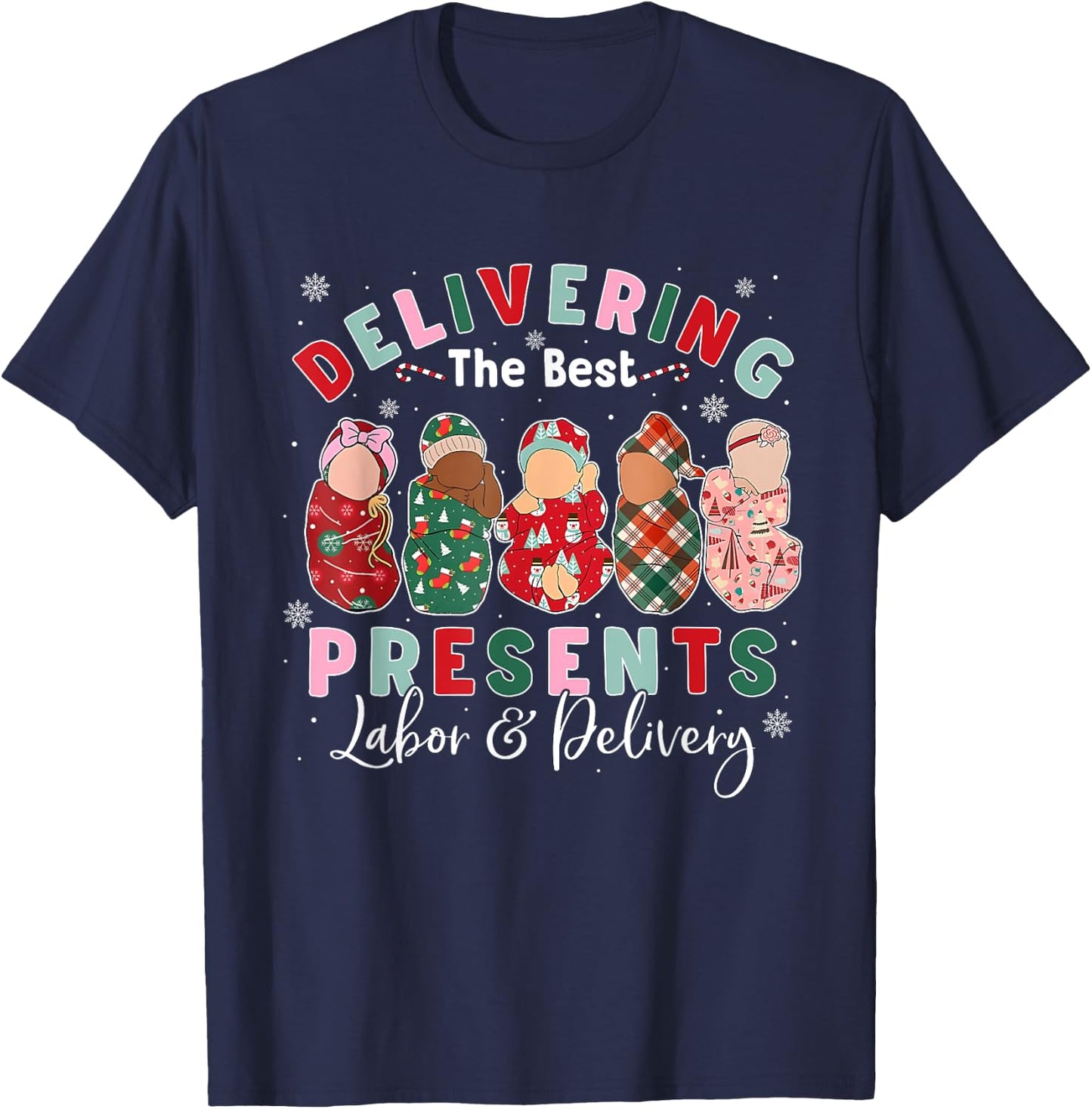 Labor and Delivery L&D Nurse Costume Adult Nurses Black Small Short Sleeve Classic Fit Humorous Modern Cartoon Christmas T-Shirt - T-Shirt | Navy