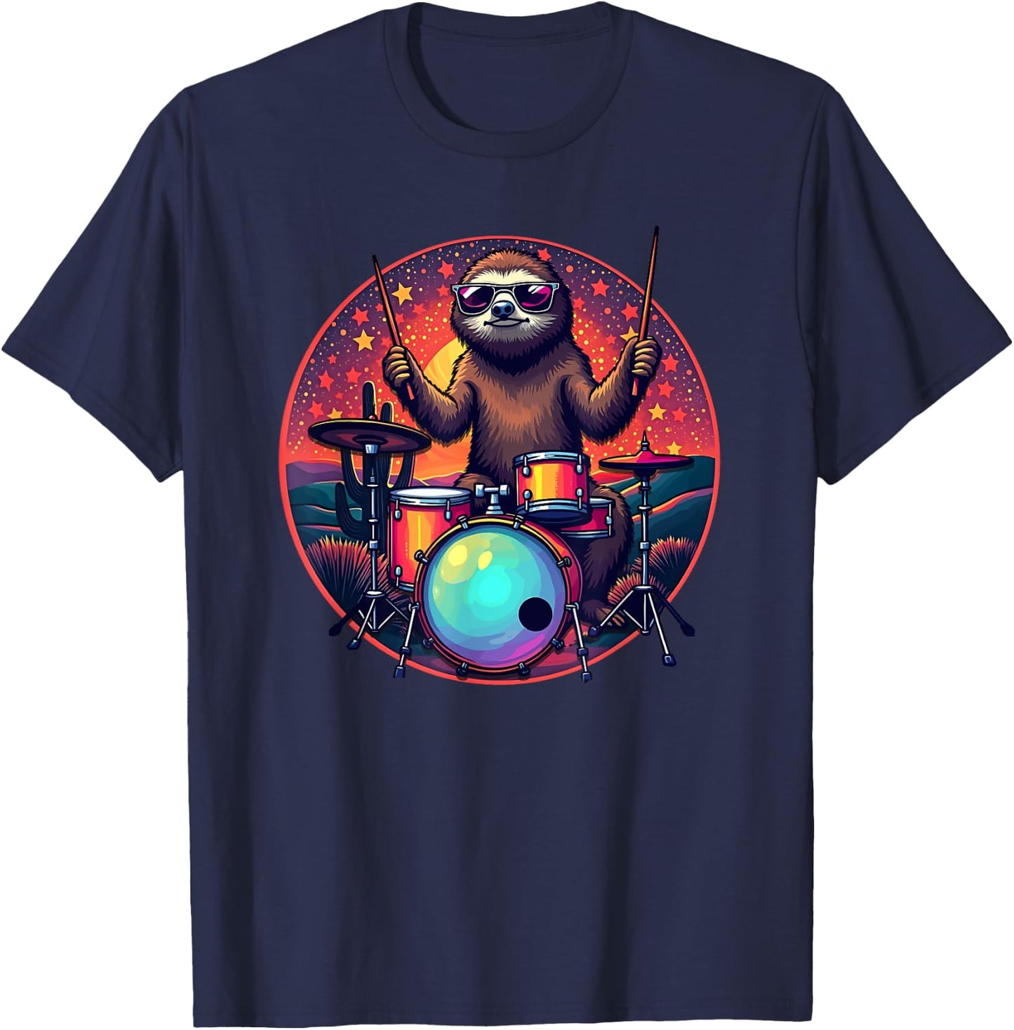 Vintage Sloth Drummer Drums Drum Drumming Drummers T-Shirt - T-Shirt | Navy