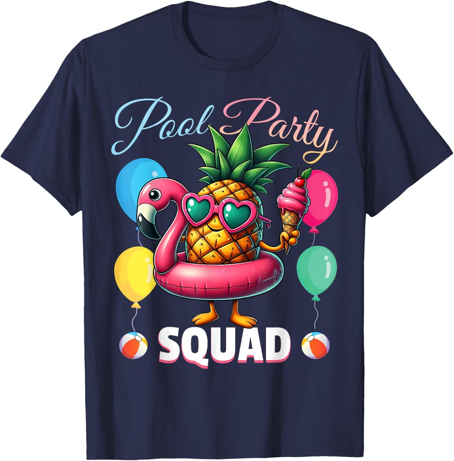 Pool Party Squad Funny Pineapple Summer Vacation T-Shirt - T-Shirt | Navy