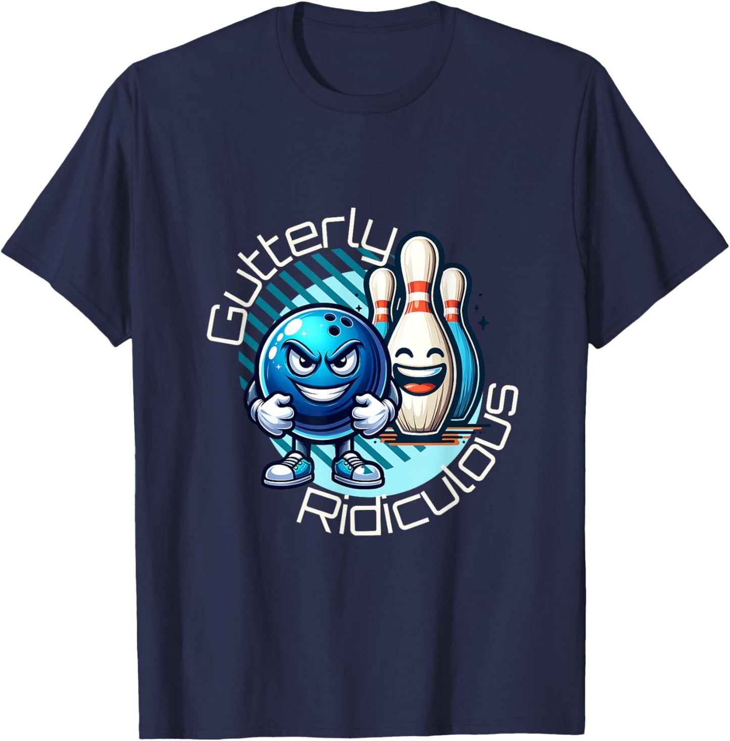 Gutterly Ridiculous Cartoon Bowling T-Shirt - T-Shirt | Navy