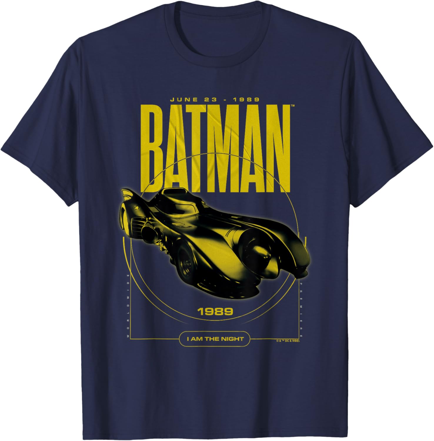 Batman 1989 Batmobile Circle , Black, S T-Shirt - T-Shirt | Navy