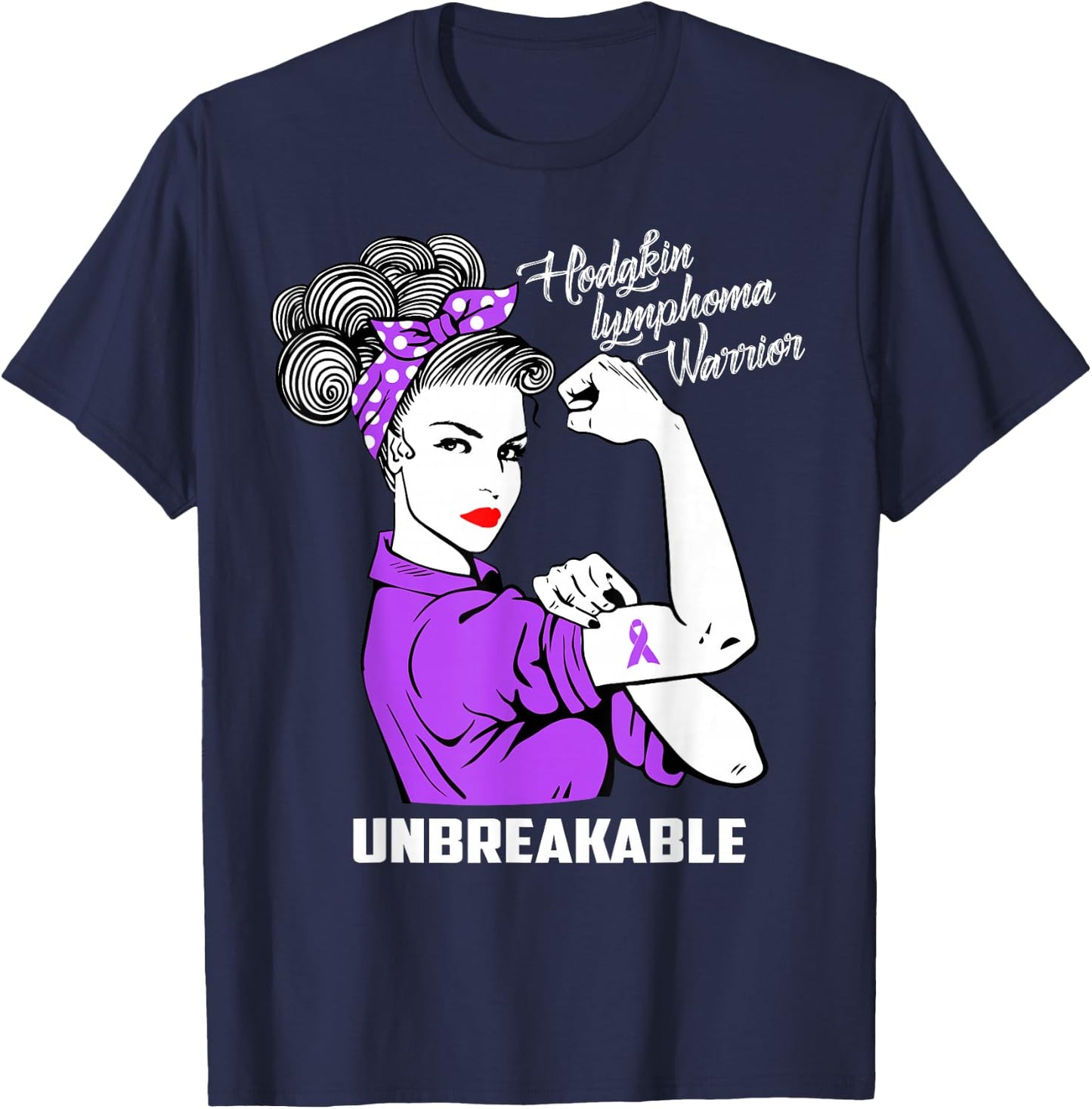 Hodgkin Lymphoma Warrior Unbreakable Awareness Gift T-Shirt - T-Shirt | Navy