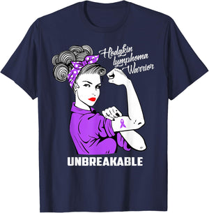 Hodgkin Lymphoma Warrior Unbreakable Awareness Gift T-Shirt - T-Shirt | Navy